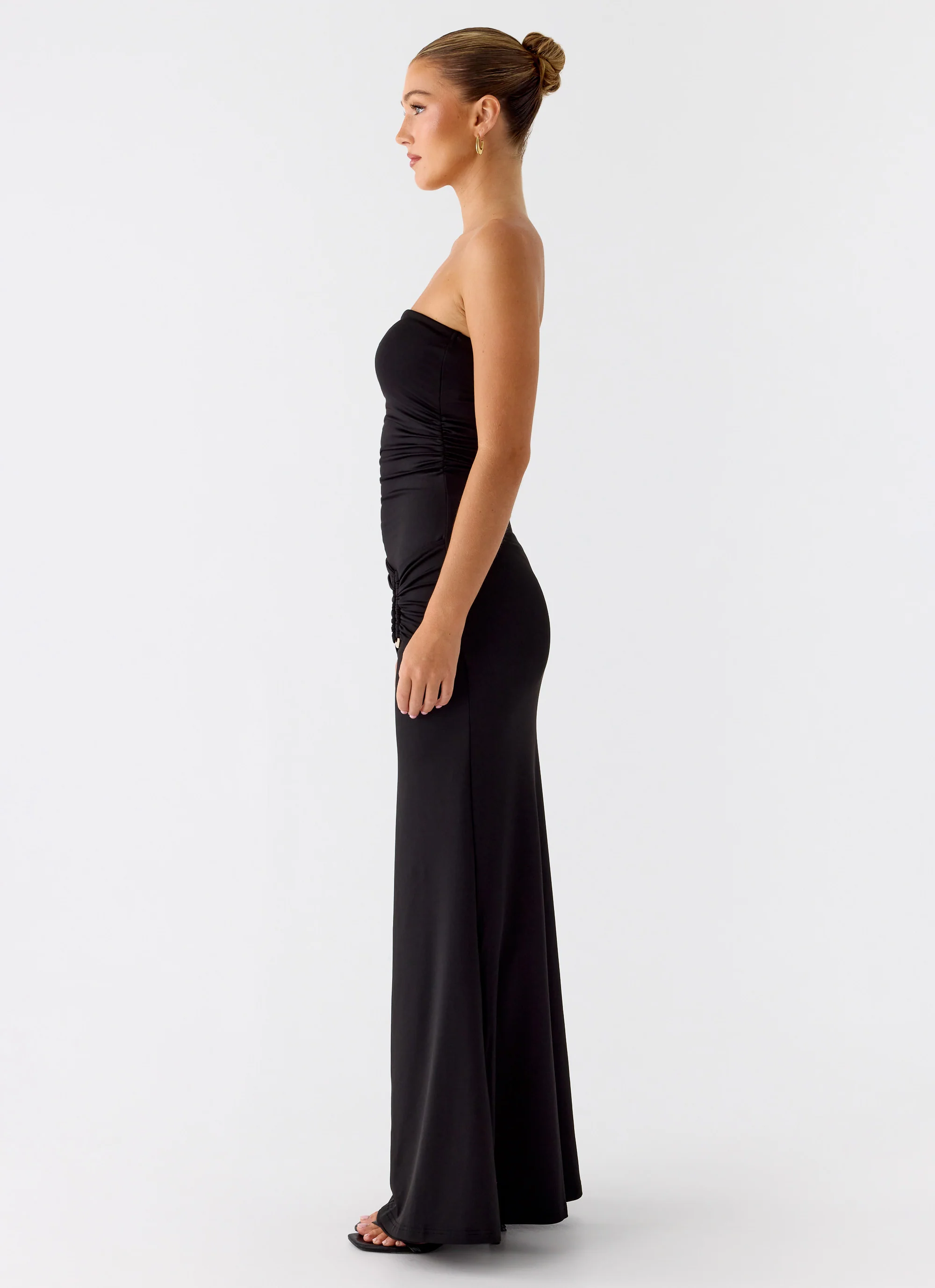 Metal Heart Strapless Maxi Dress - Black