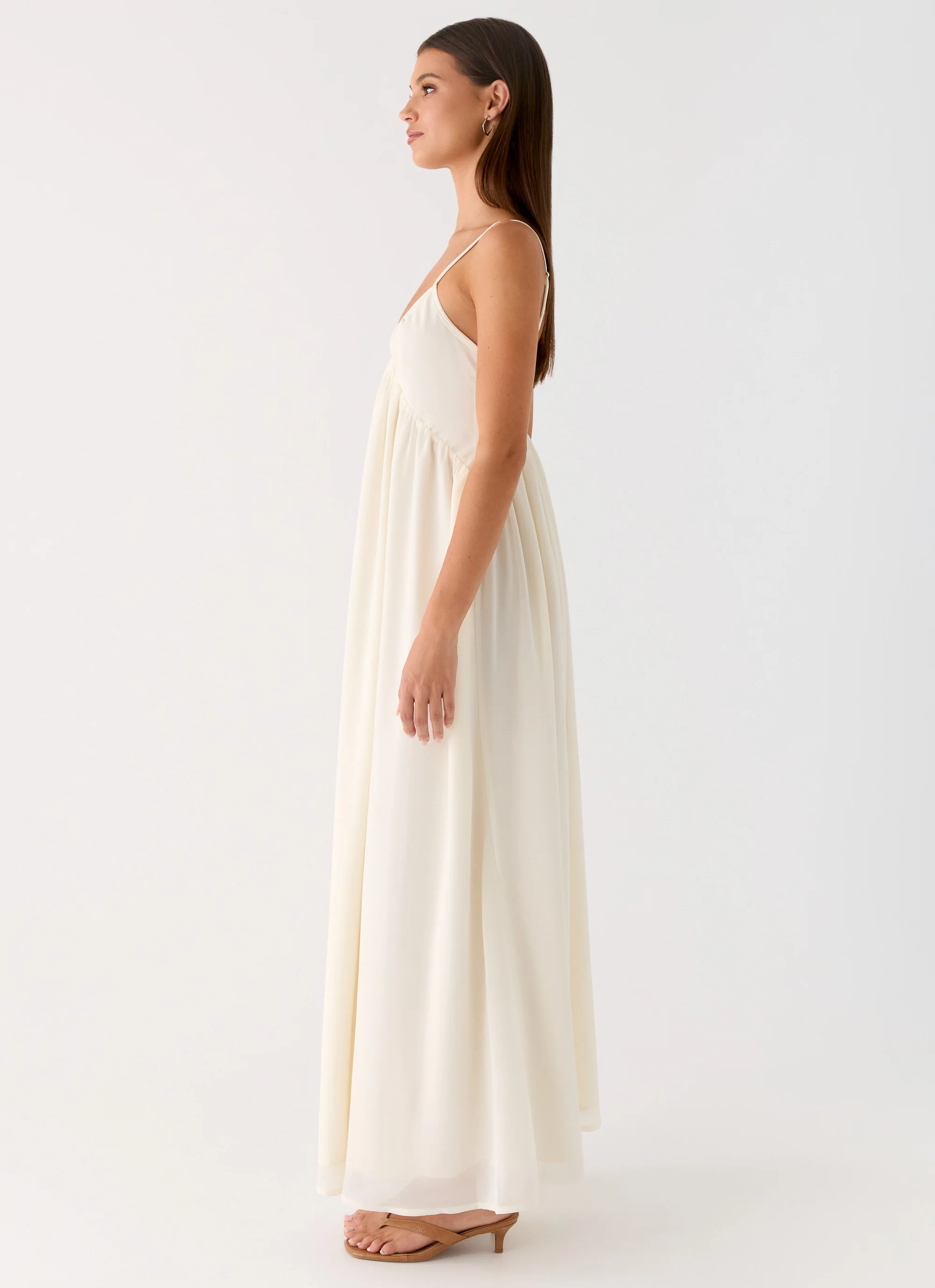 Whisperlight Chiffon Scooped Neck Maxi Dress - White