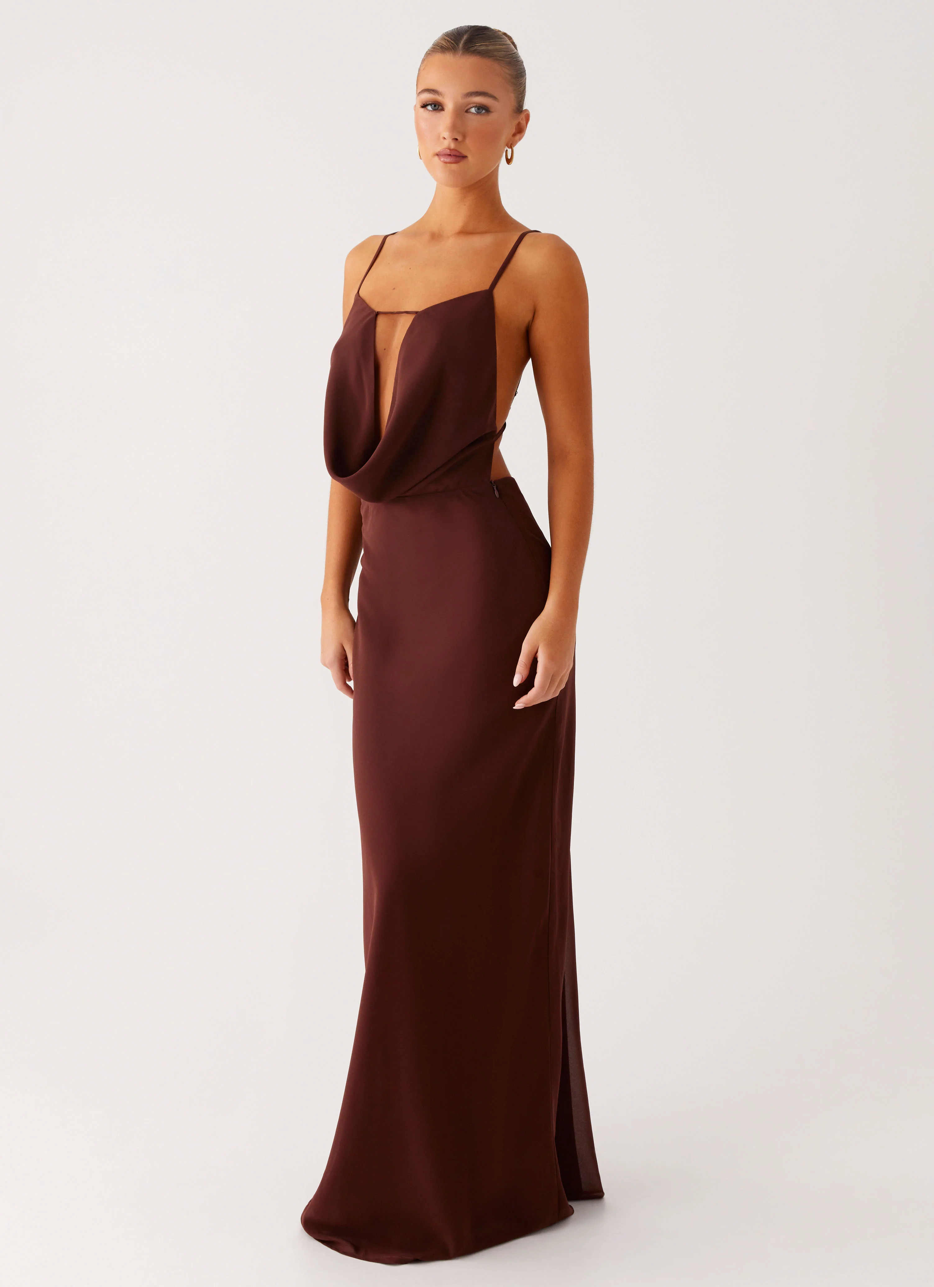 Elation Cowl Neck Maxi Dress - Chocolate