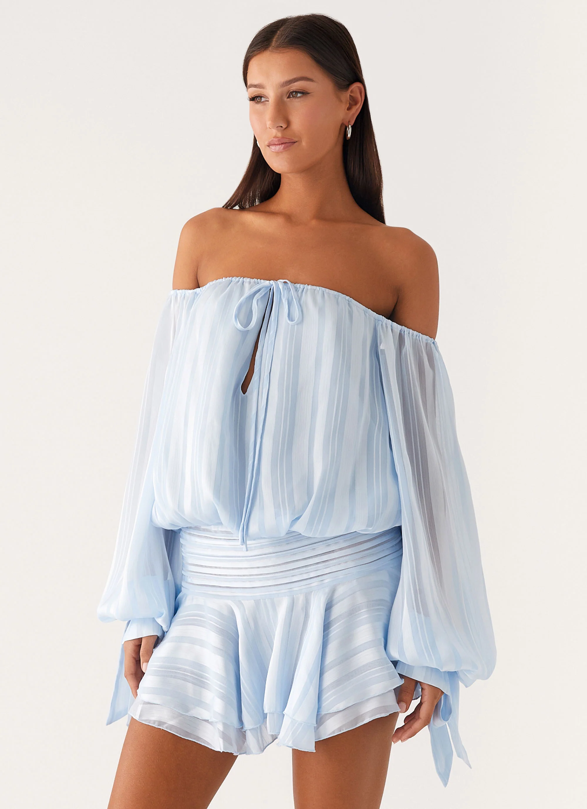 Eira Balloon Sleeve Mini Dress - Baby Blue