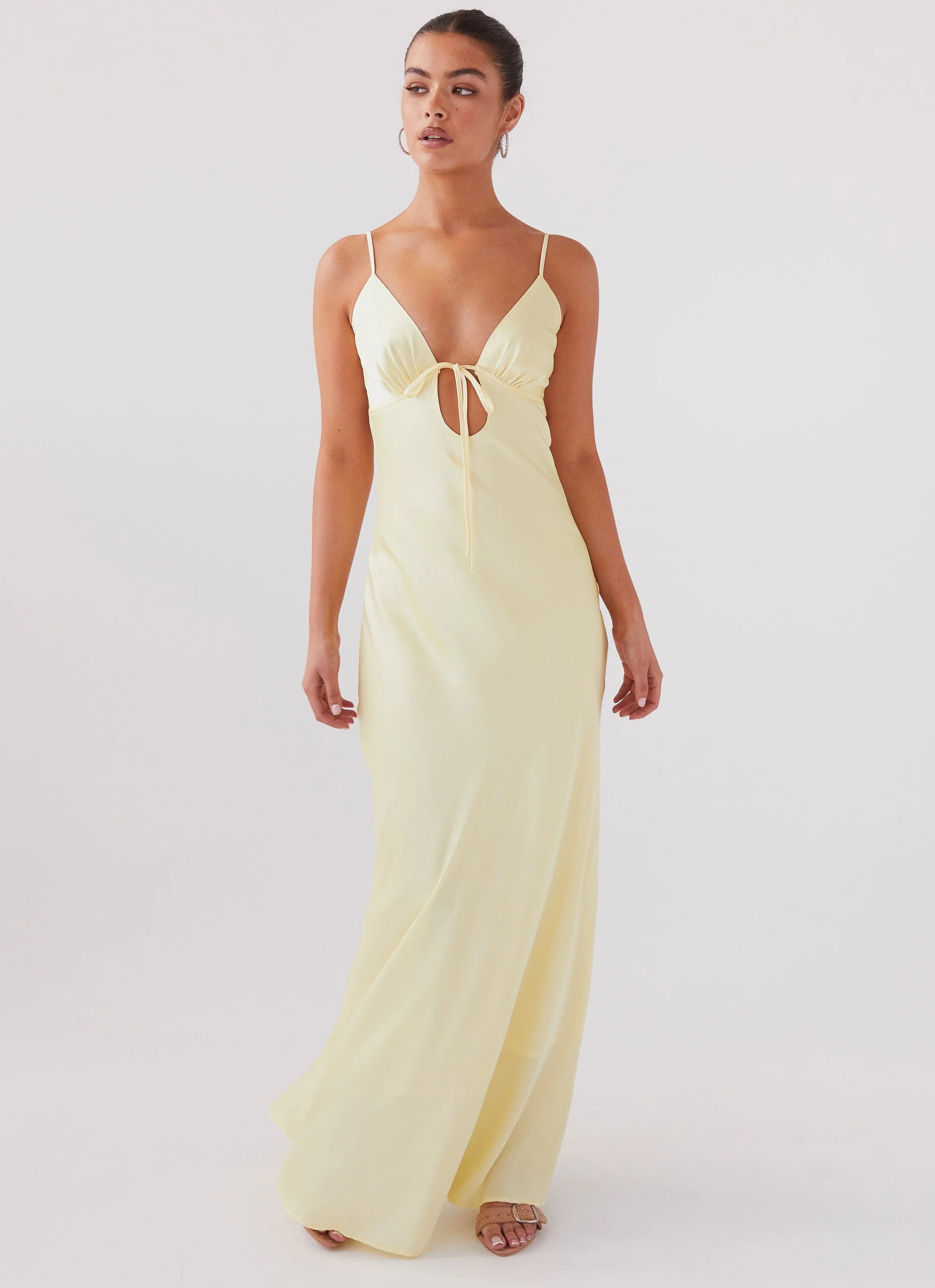 Flora Satin Maxi Dress - Lemon