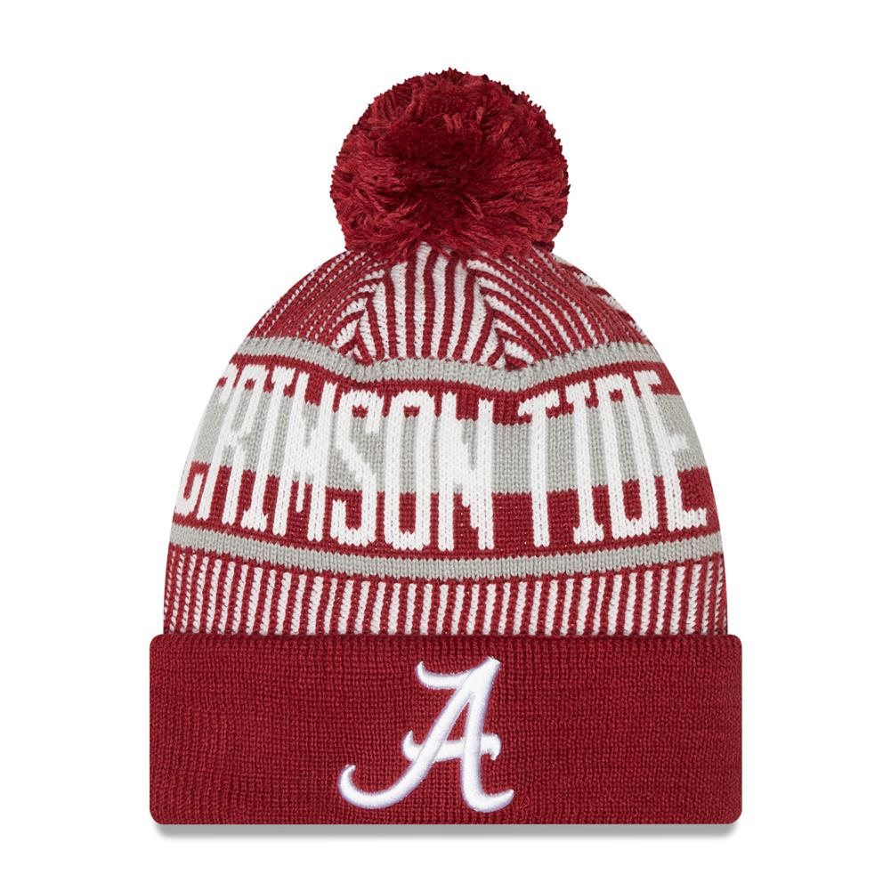Men's Alabama Crimson Tide Crimson NCAA New Era Knitstripe Cuffed Pom Knit Hat