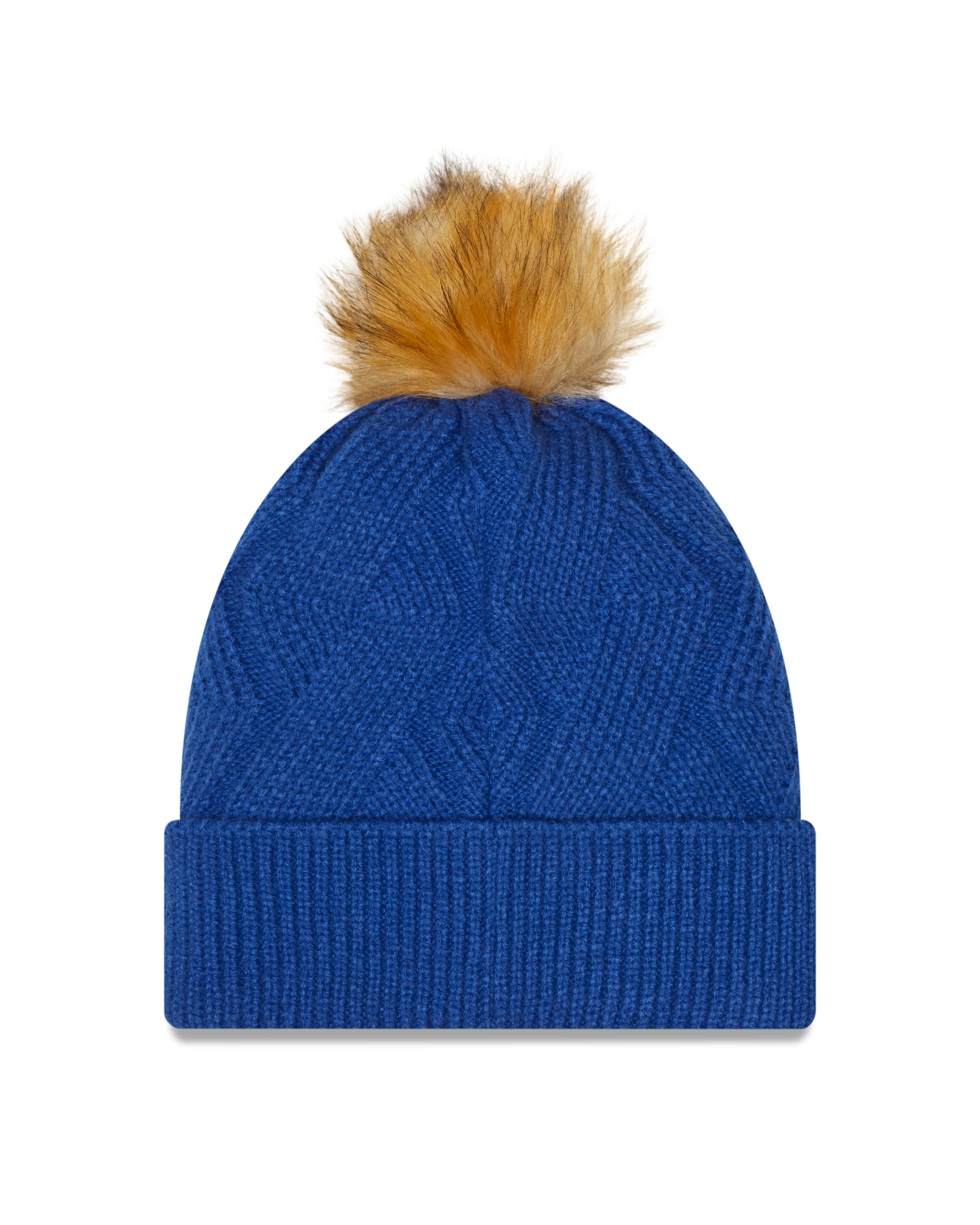 Women's Chicago Cubs New Era Royal Snowy Cuffed Knit Hat with Pom