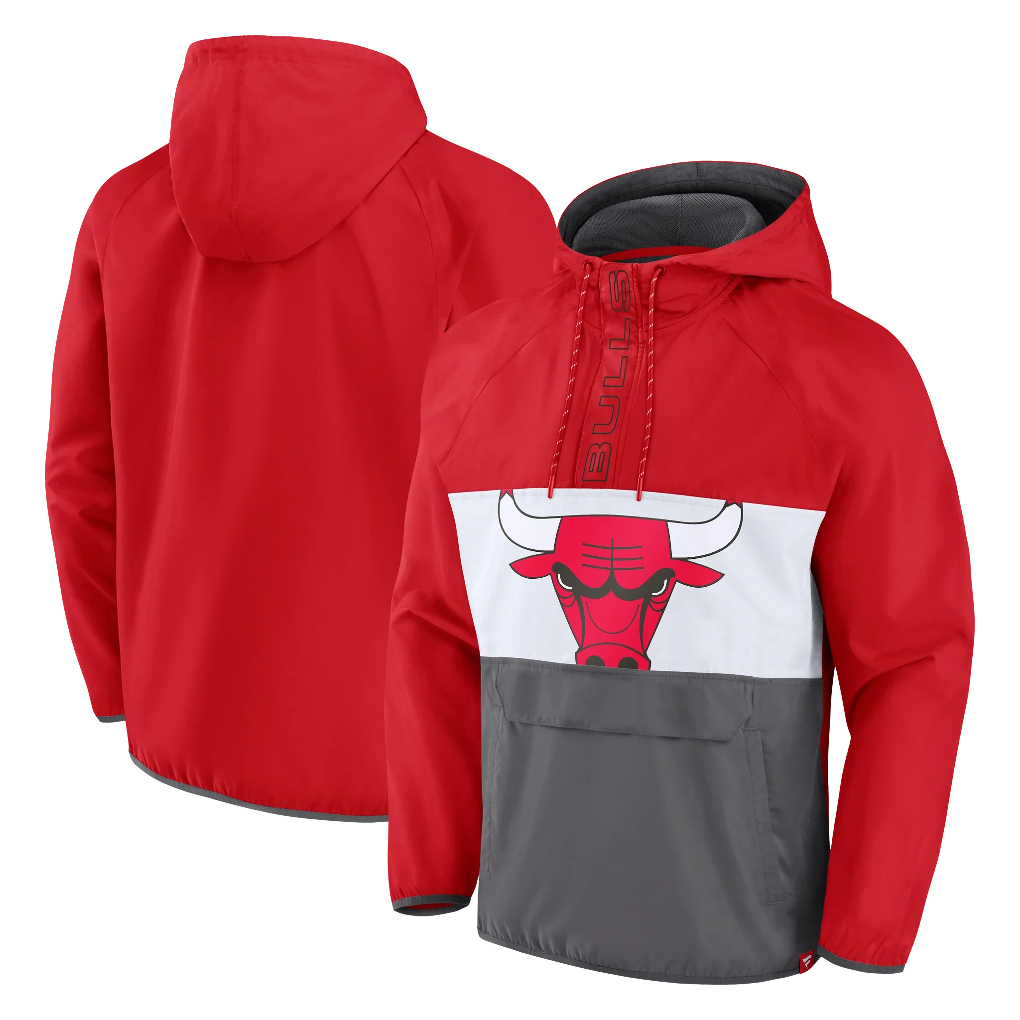 Chicago Bulls Fanatics Branded Flagrant Anorak Raglan Quarter-Zip Hoodie - Red/White/Gray