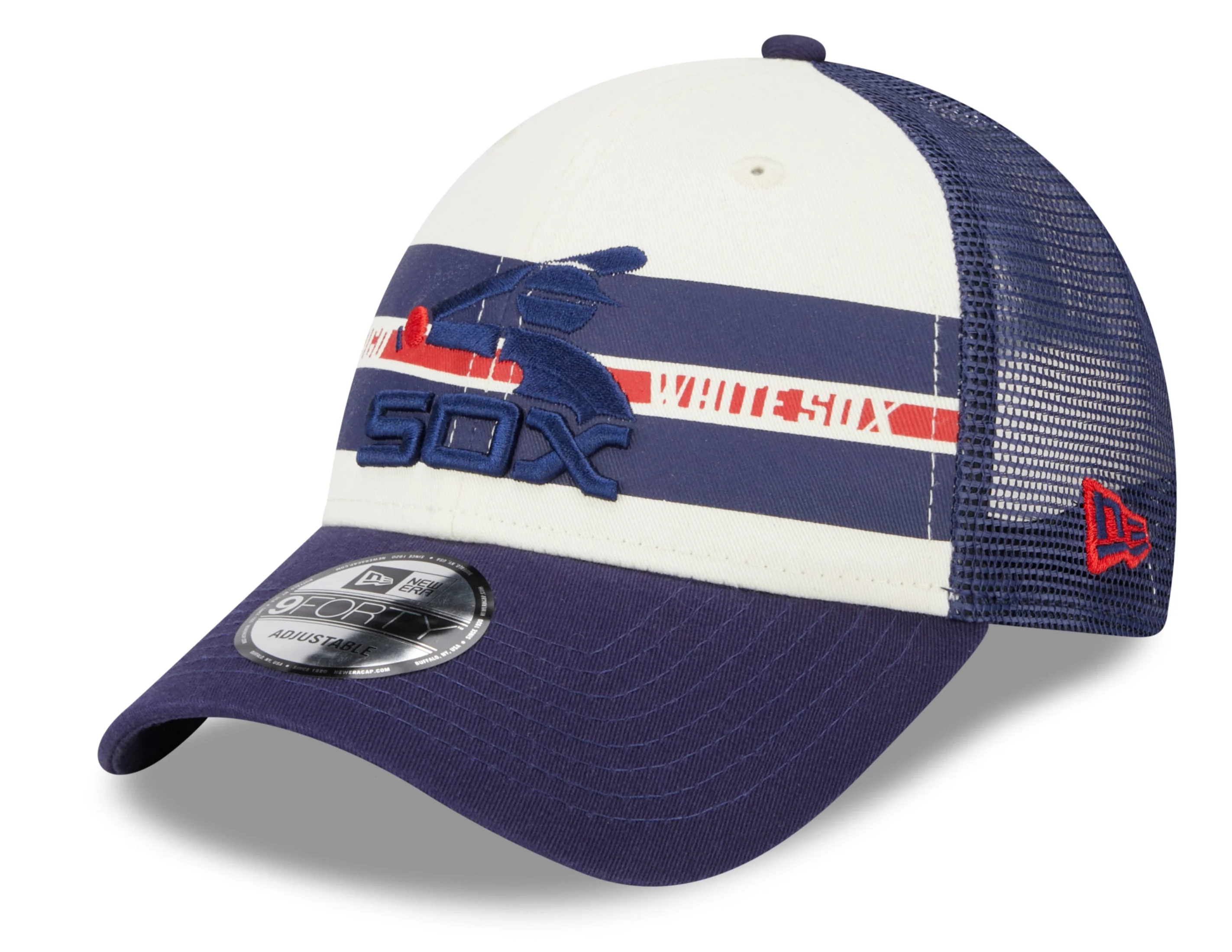 Chicago White Sox Cooperstown Collection Team Stripes New Era Trucker 9FORTY Adjustable Snapback Hat