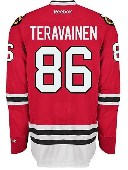 Chicago Blackhawks YOUTH Teuvo Teravainen Premier Home Jersey with AUTHENTIC TACKLE-TWILL LETTERING
