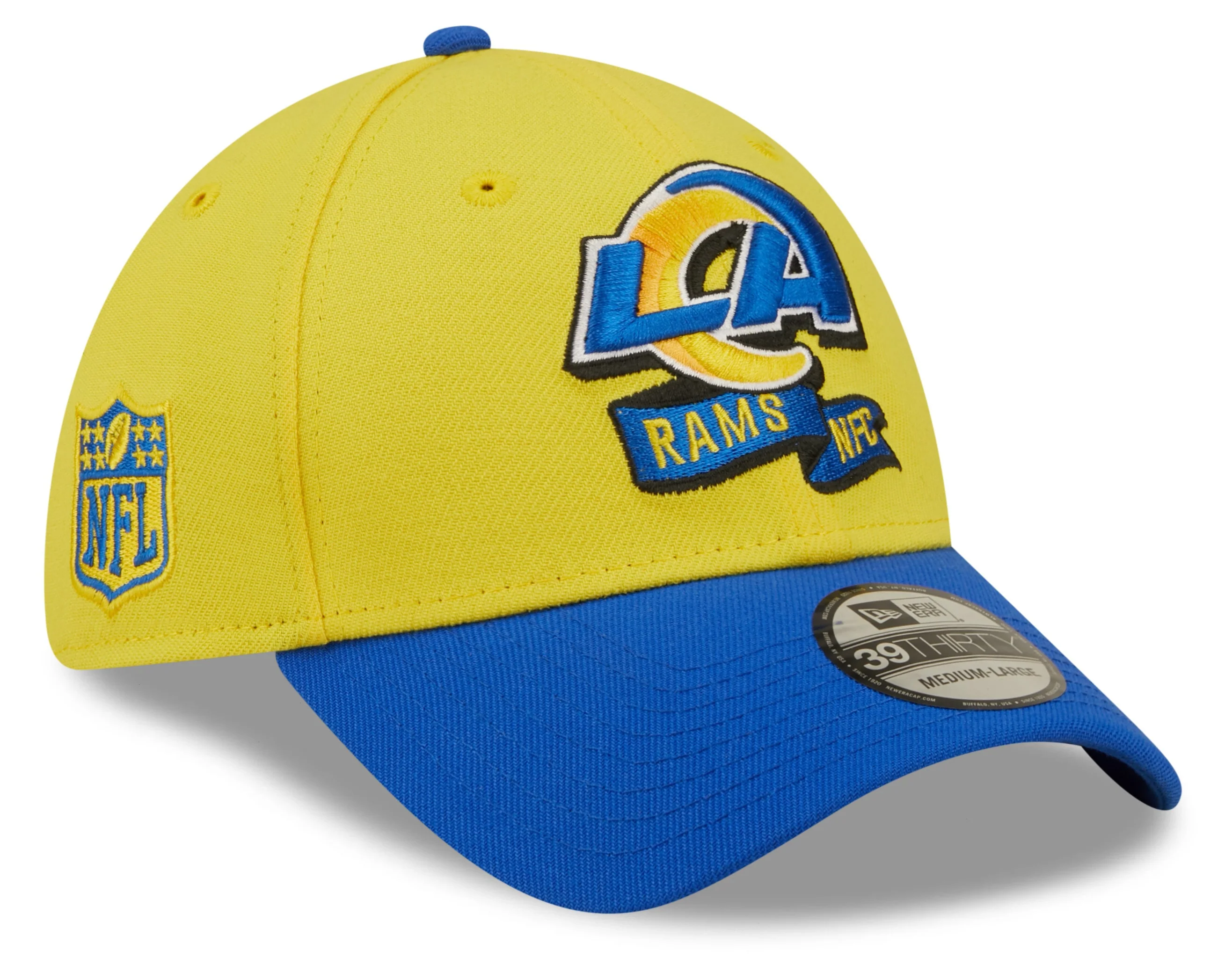 Men's Los Angeles Rams New Era Yellow/Blue 2022 Sideline 39THIRTY Flex Hat