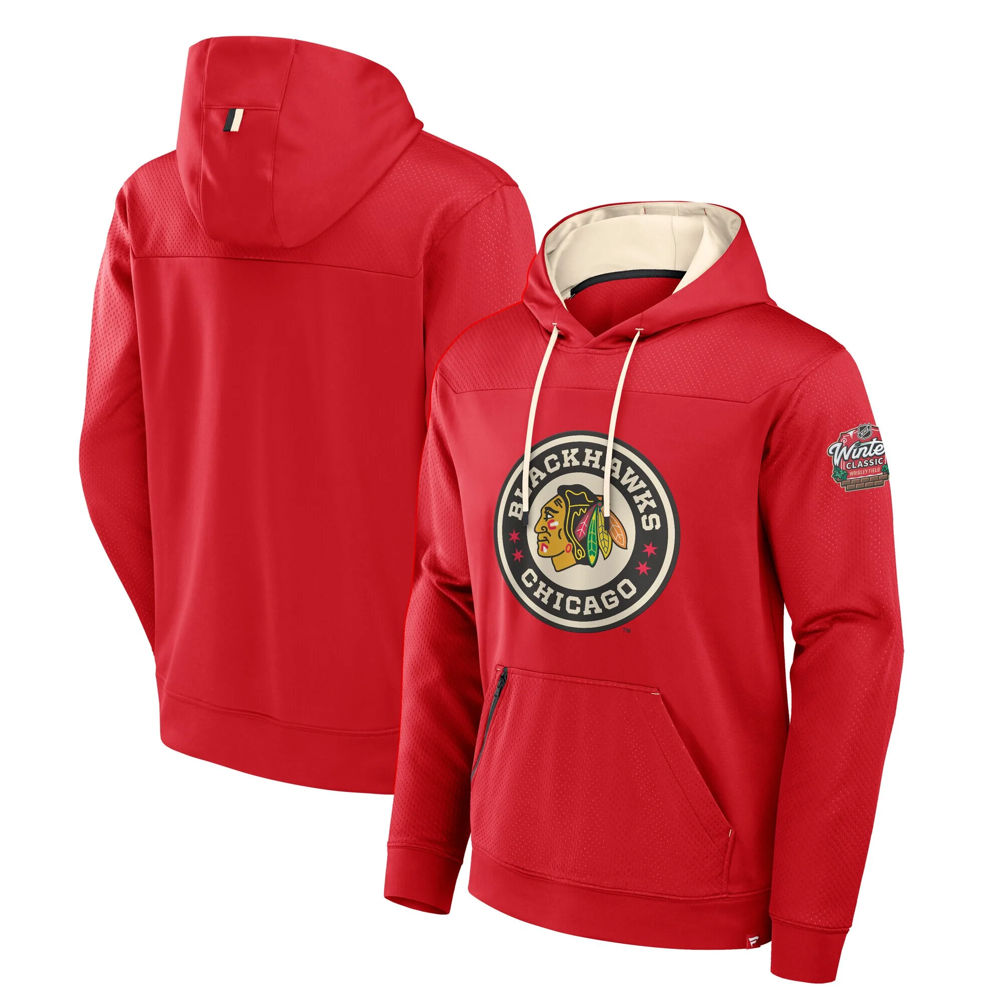 Men's Chicago Blackhawks Fanatics Red 2025 NHL Winter Classic Defender Poly Fleece Pullover Hoodie