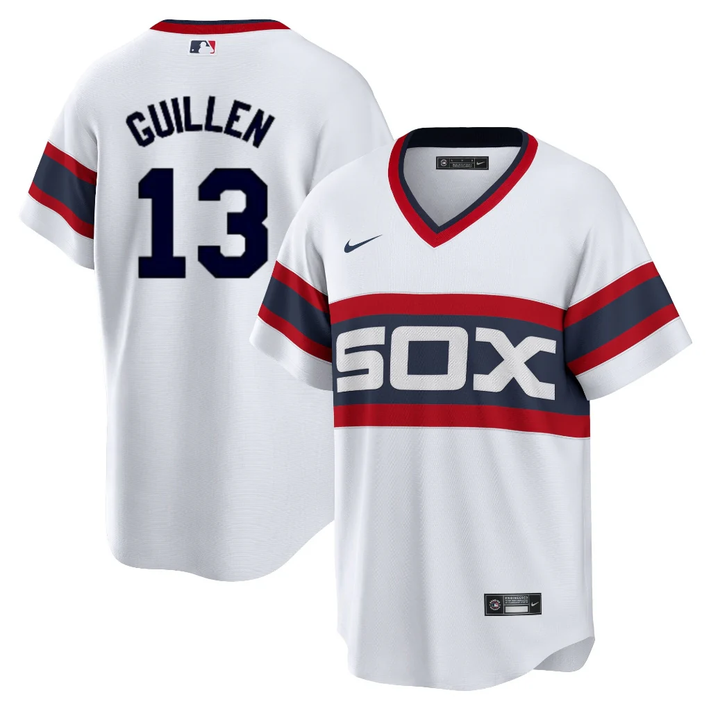 NIKE Men's Ozzie Guillen Chicago White Sox Sunday 1983 Alternate White Premium Lettering Replica Jersey