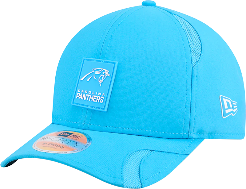 Men's Carolina Panthers New Era Brown 2025 NFL Sideline Heat 9FORTY M-Crown Adjustable Hat