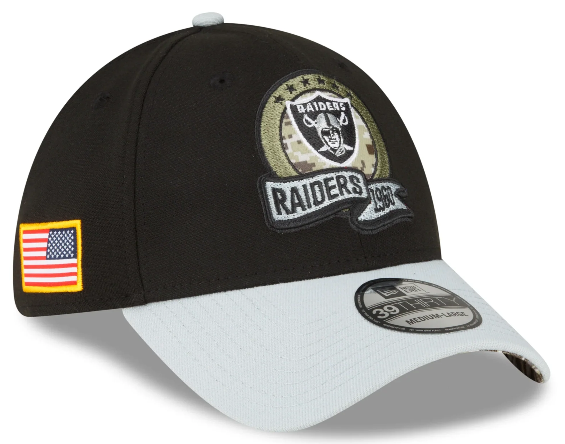 Men's Las Vegas Raiders New Era Black 2022 Salute to Service 39THIRTY Flex Hat