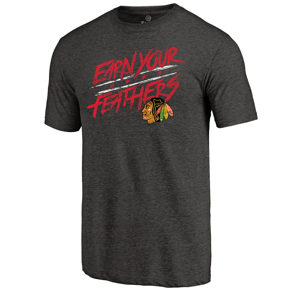 Men's Chicago Blackhawks Rinkside Charcoal Hometown Collection Earn Your Feathers Tri Blend T-Shirt