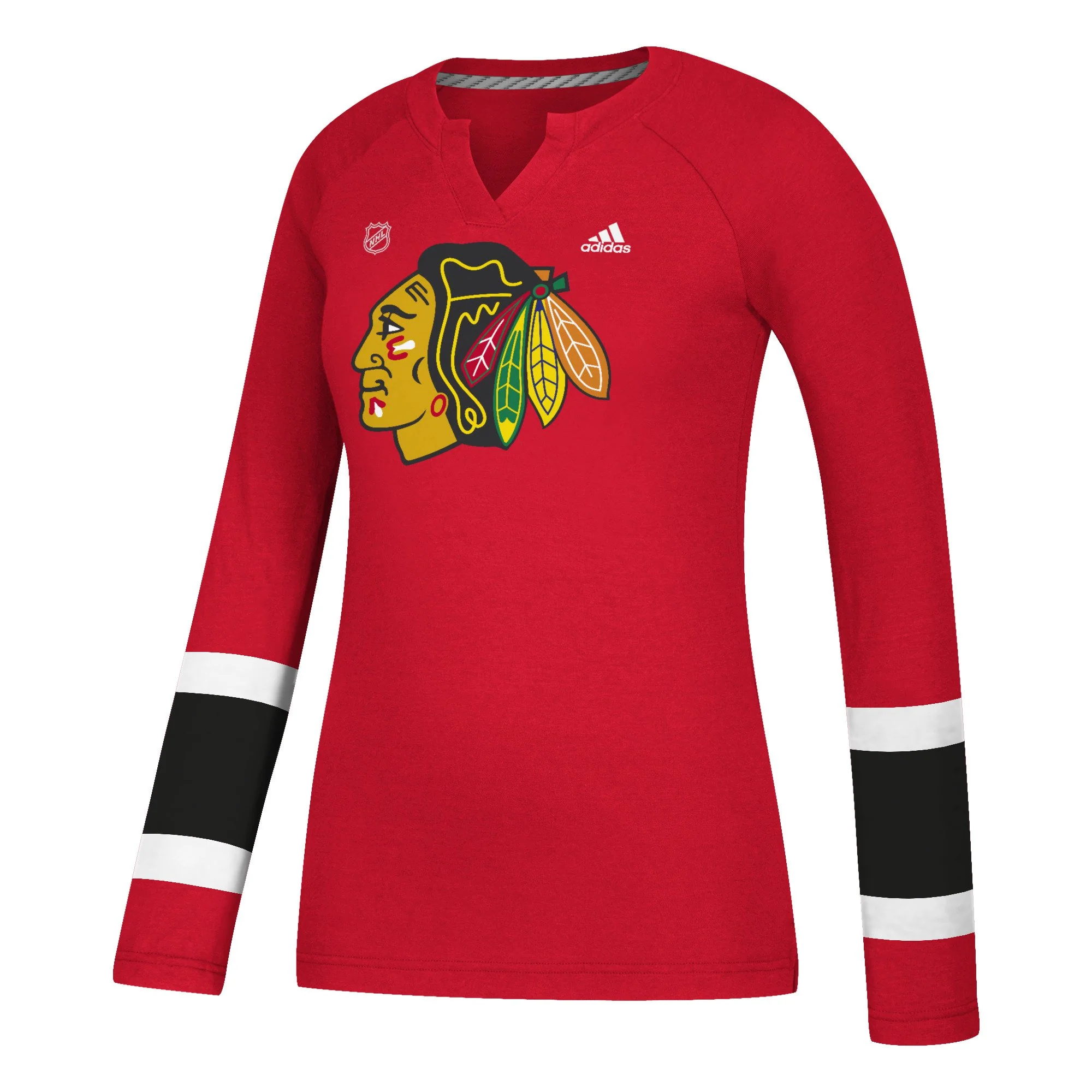 Women’s Chicago Blackhawks adidas Red Long Sleeve Henley Tee