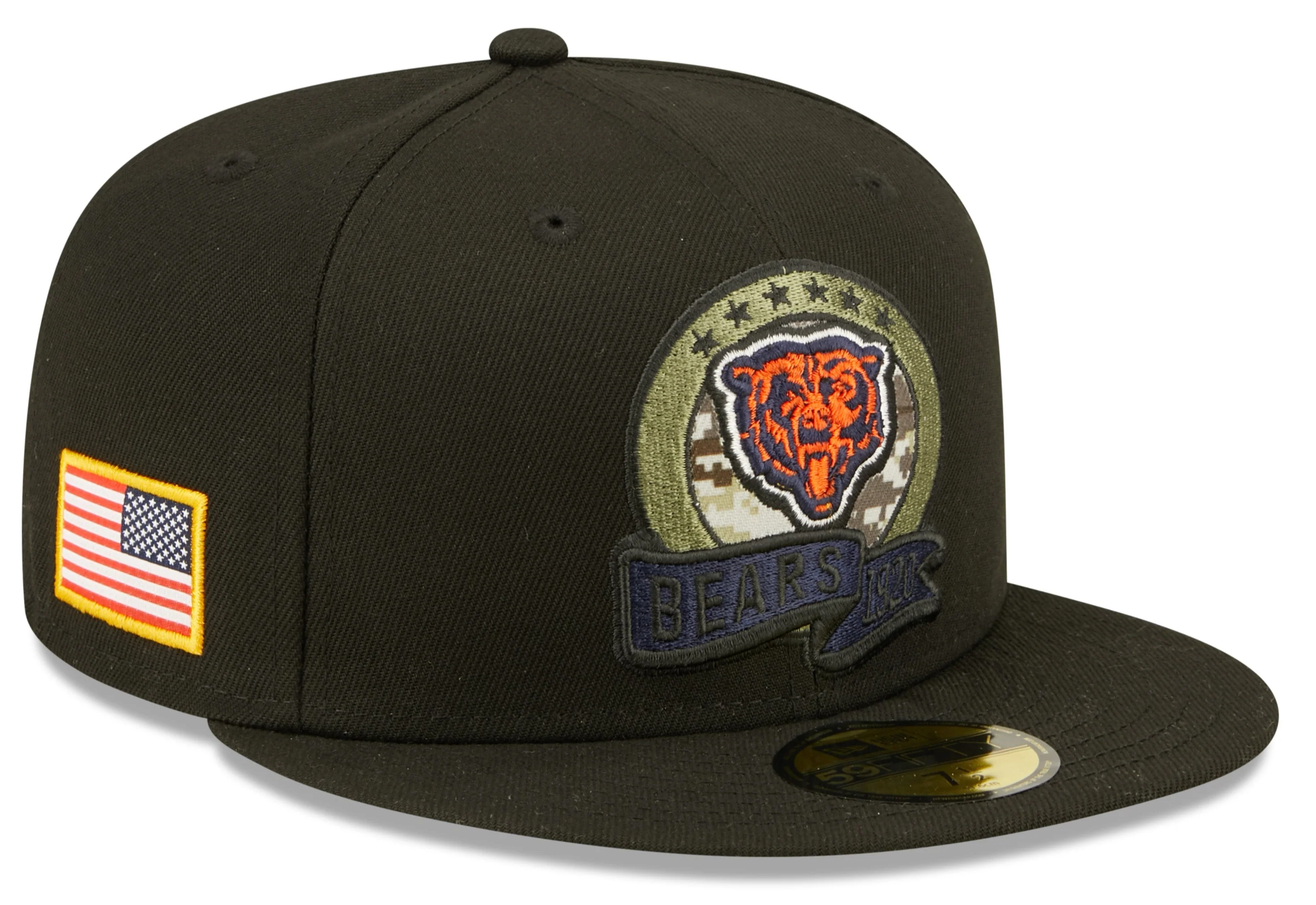 Chicago Bears 2022 Sideline Salute To Service Historic Logo Black New Era 59FIFTY Fitted Hat