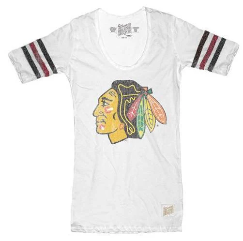 Women's Chicago Blackhawks 3-Stripe Primary Logo Scoop Tee-White