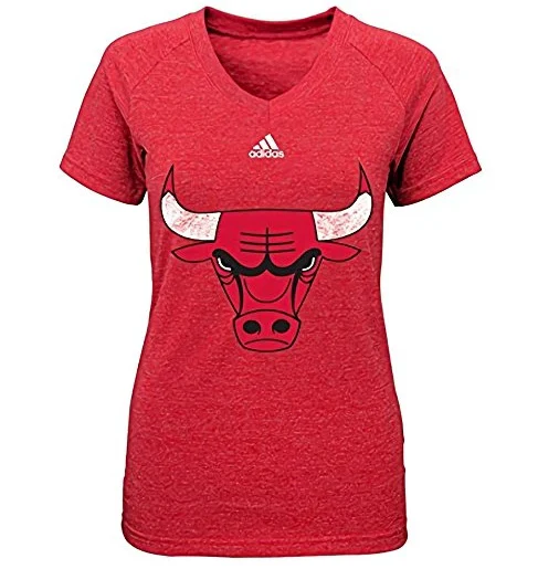Youth Girls Chicago Bulls V Neck Distressed Logo Tee