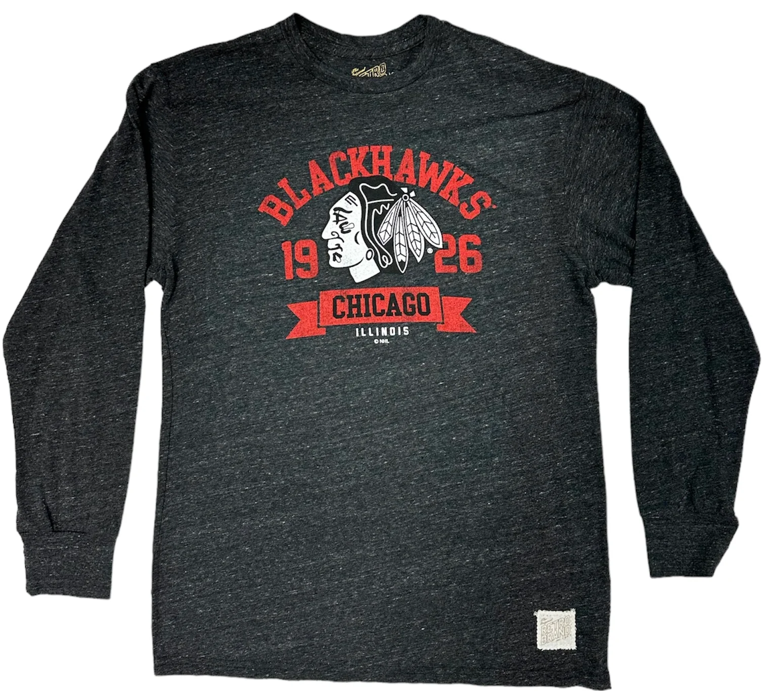 Men's Chicago Blackhawks Ghost Logo Charcoal Long Sleeve Tee