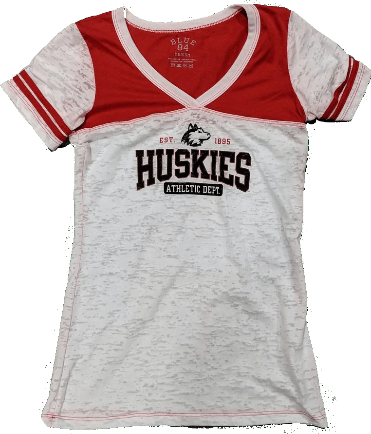 Womens NCAA Northern Illinois Huskies White Athletic Department Burnout V-Neck Tee