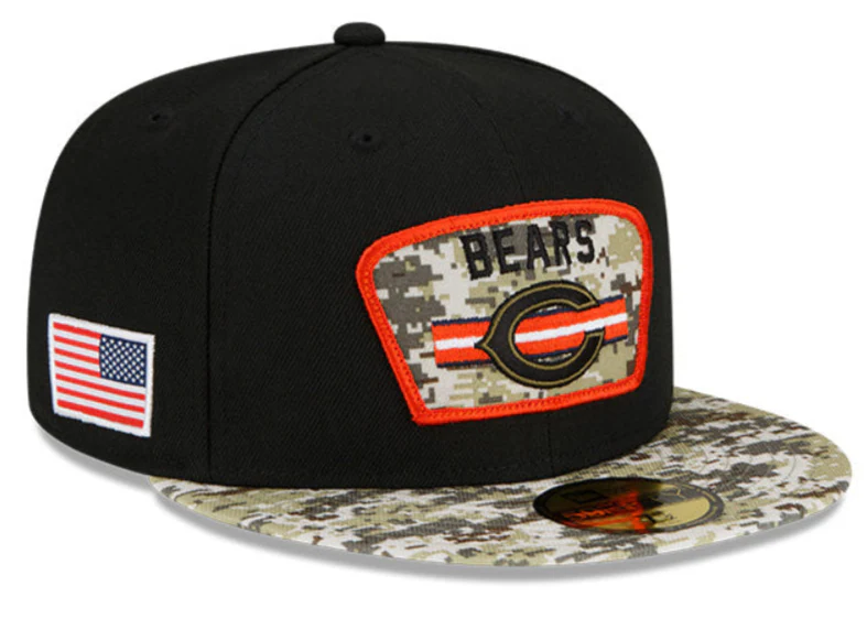 Men's Chicago Bears C Logo New Era Black/Camo 2021 NFL Sideline Salute To Service 59FIFTY Fitted Hat