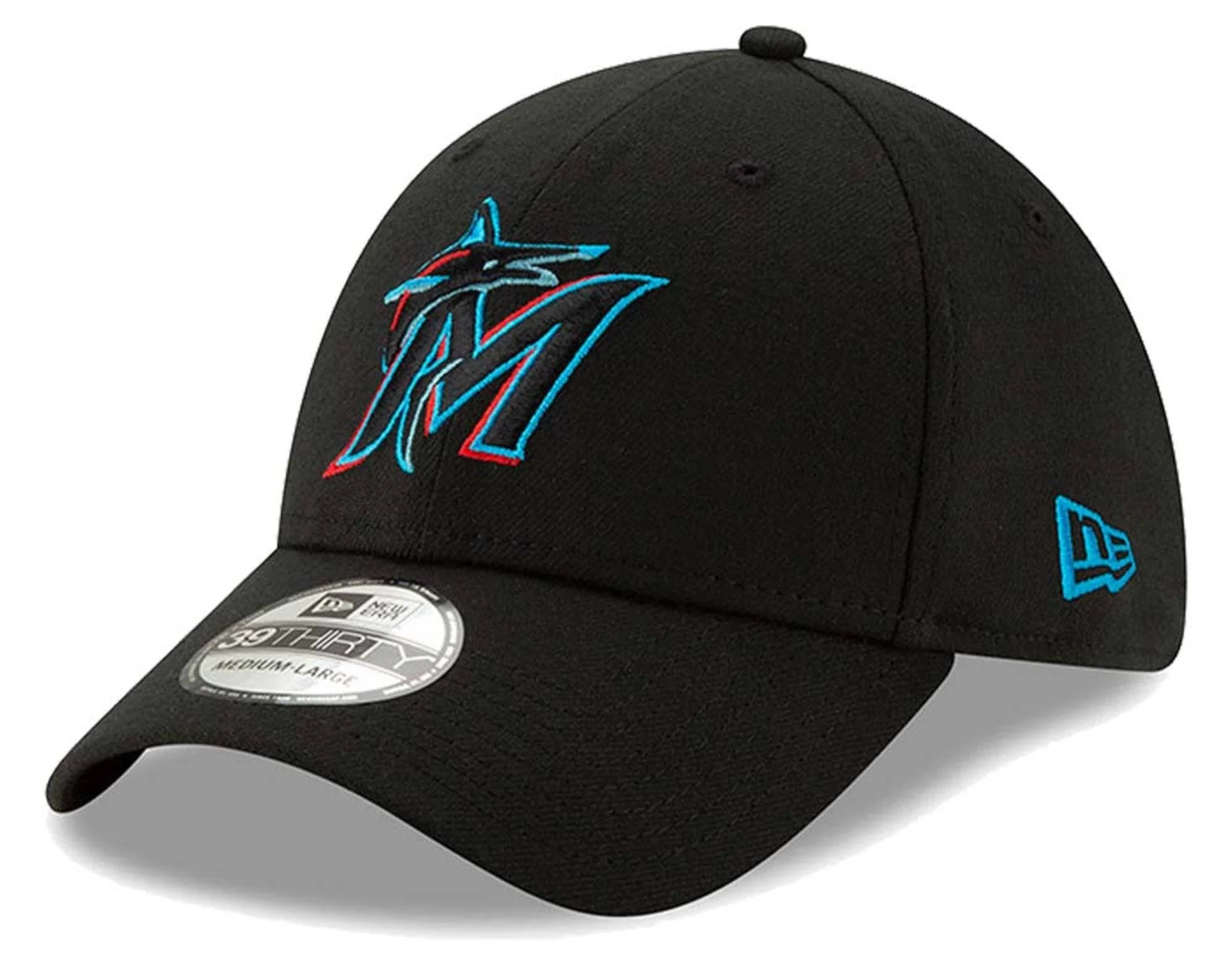 Men's Miami Marlins New Era Black Team Classic 39THIRTY Flex Hat