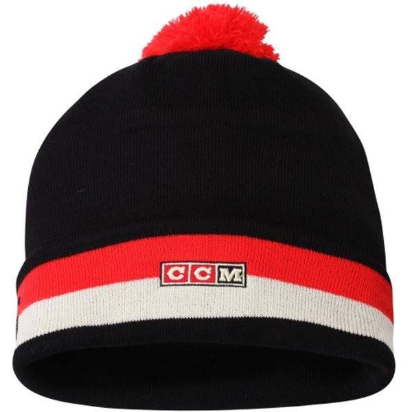 Youth Chicago Blackhawks CCM Black Vintage Retro Cuffed Hat with Pom
