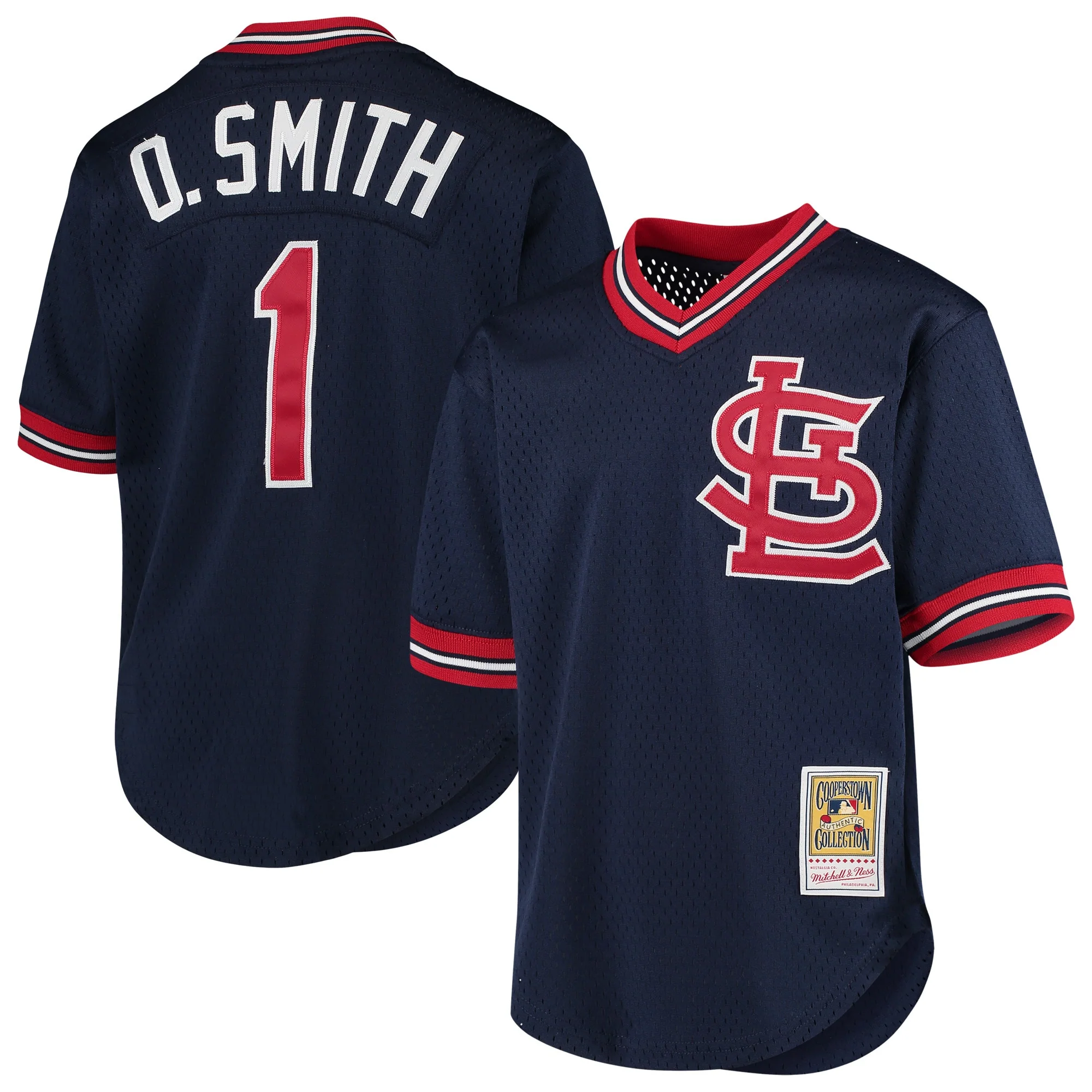 Men's Mitchell & Ness Ozzie Smith St. Louis Cardinals 1994 Navy Batting Practice Cooperstown Jersey