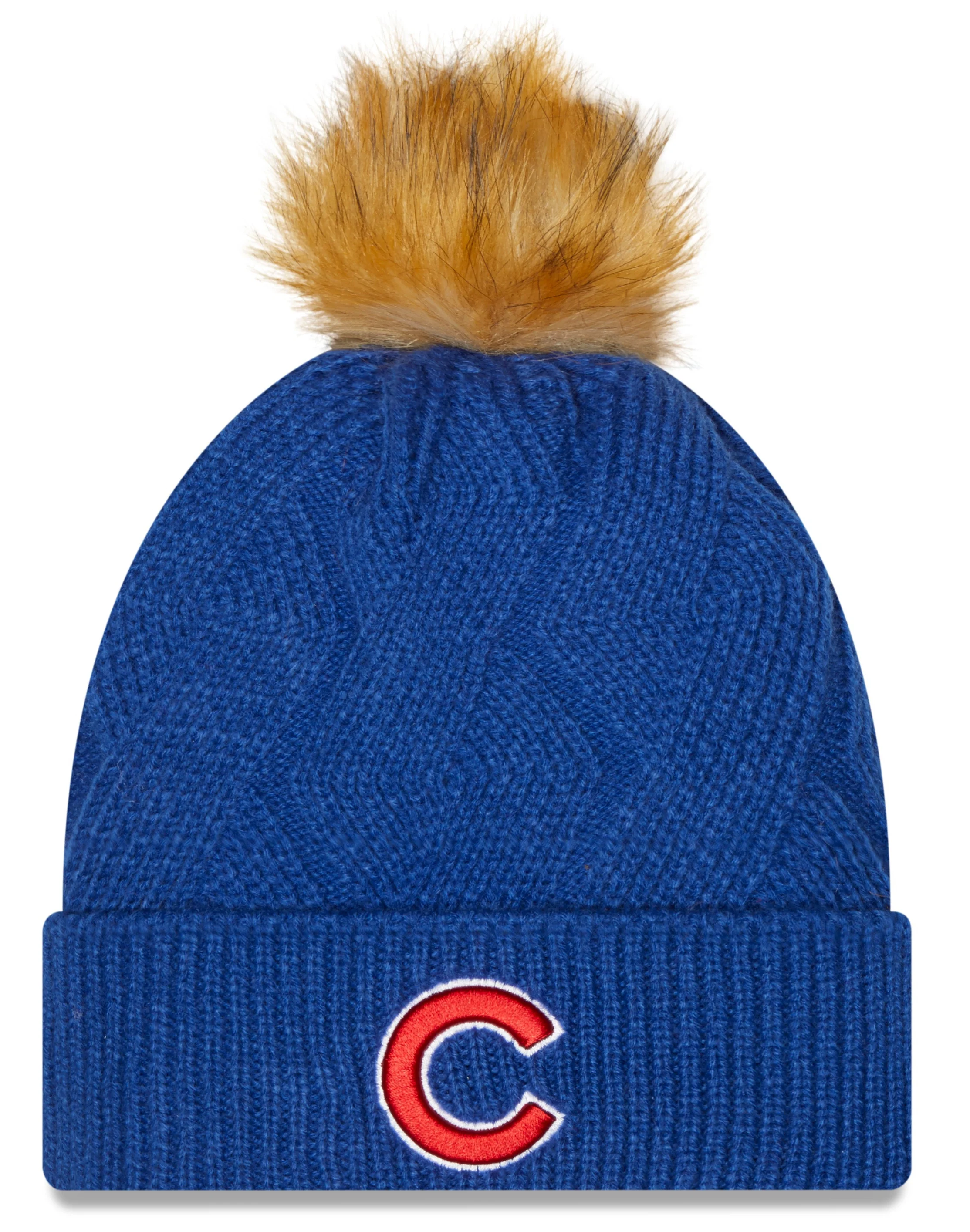 Women's Chicago Cubs New Era Royal Snowy Cuffed Knit Hat with Pom