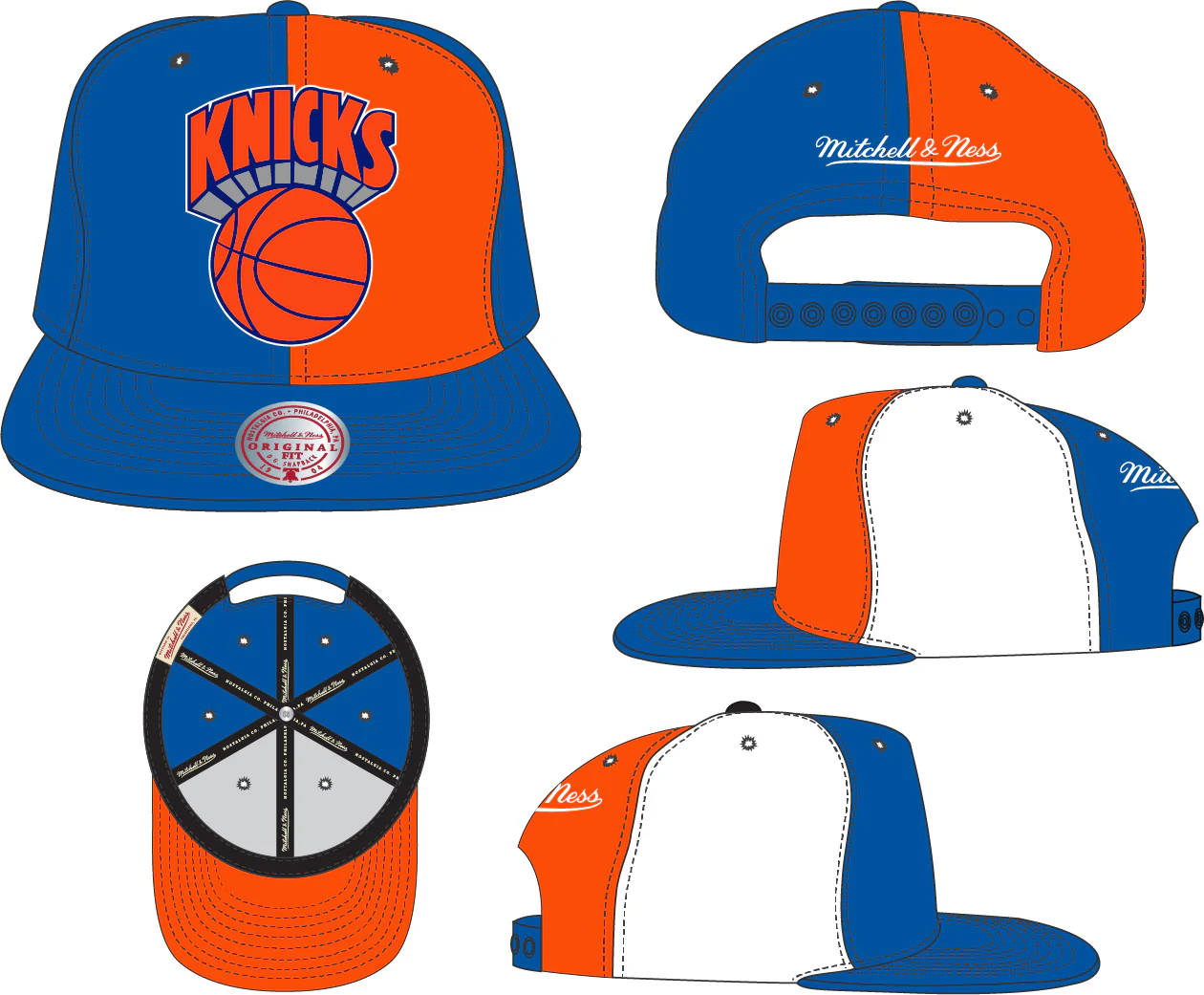 Men's New York Knicks Mitchell & Ness NBA Pinwheel Snapback Hat