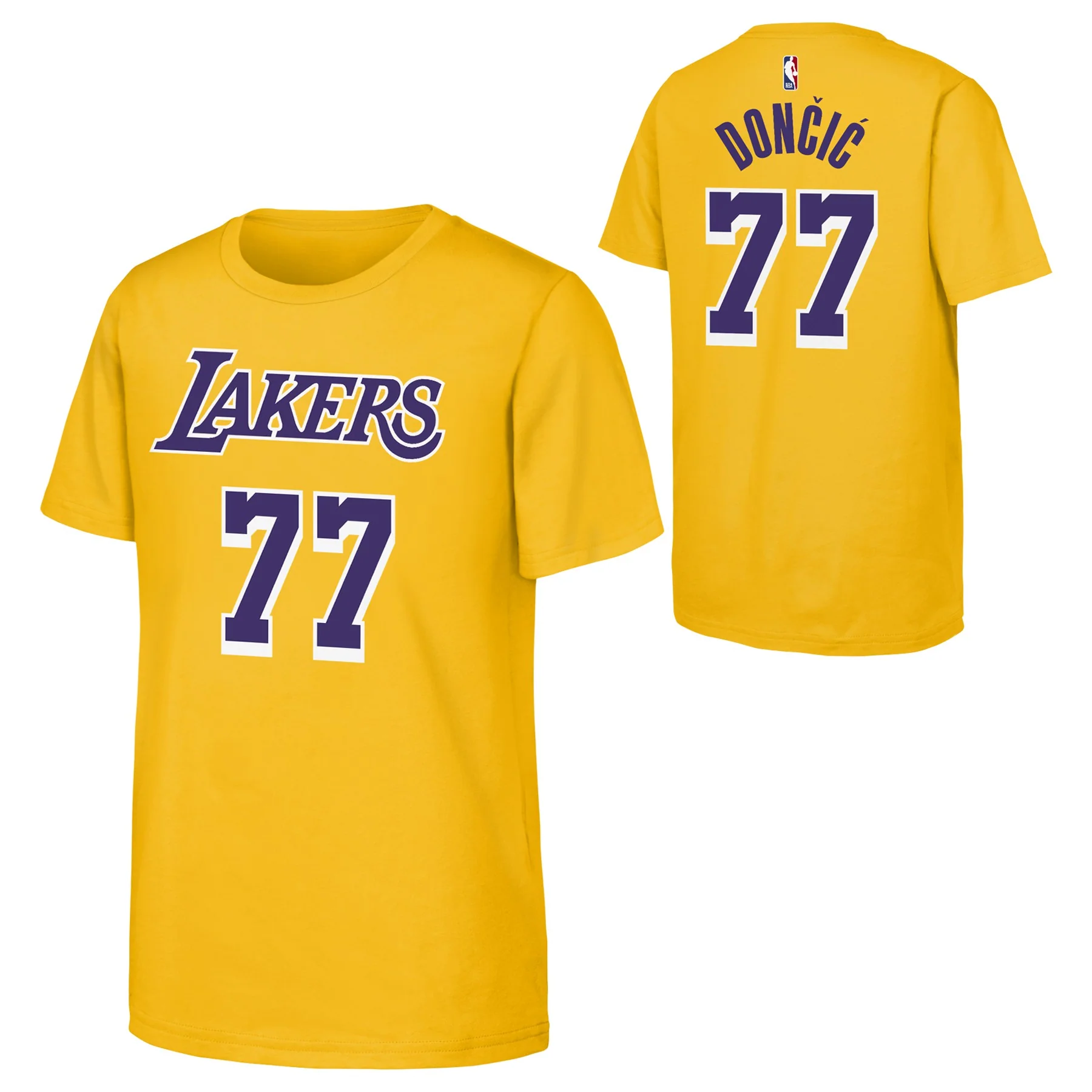 Youth Luka Doncic Los Angeles Lakers NBA Yellow Name & Number Tee