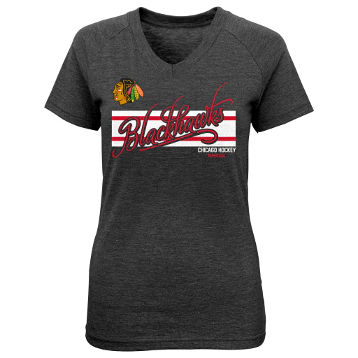 Youth Girls Chicago Blackhawks Script Authentic Stripe Tee By Reebok
