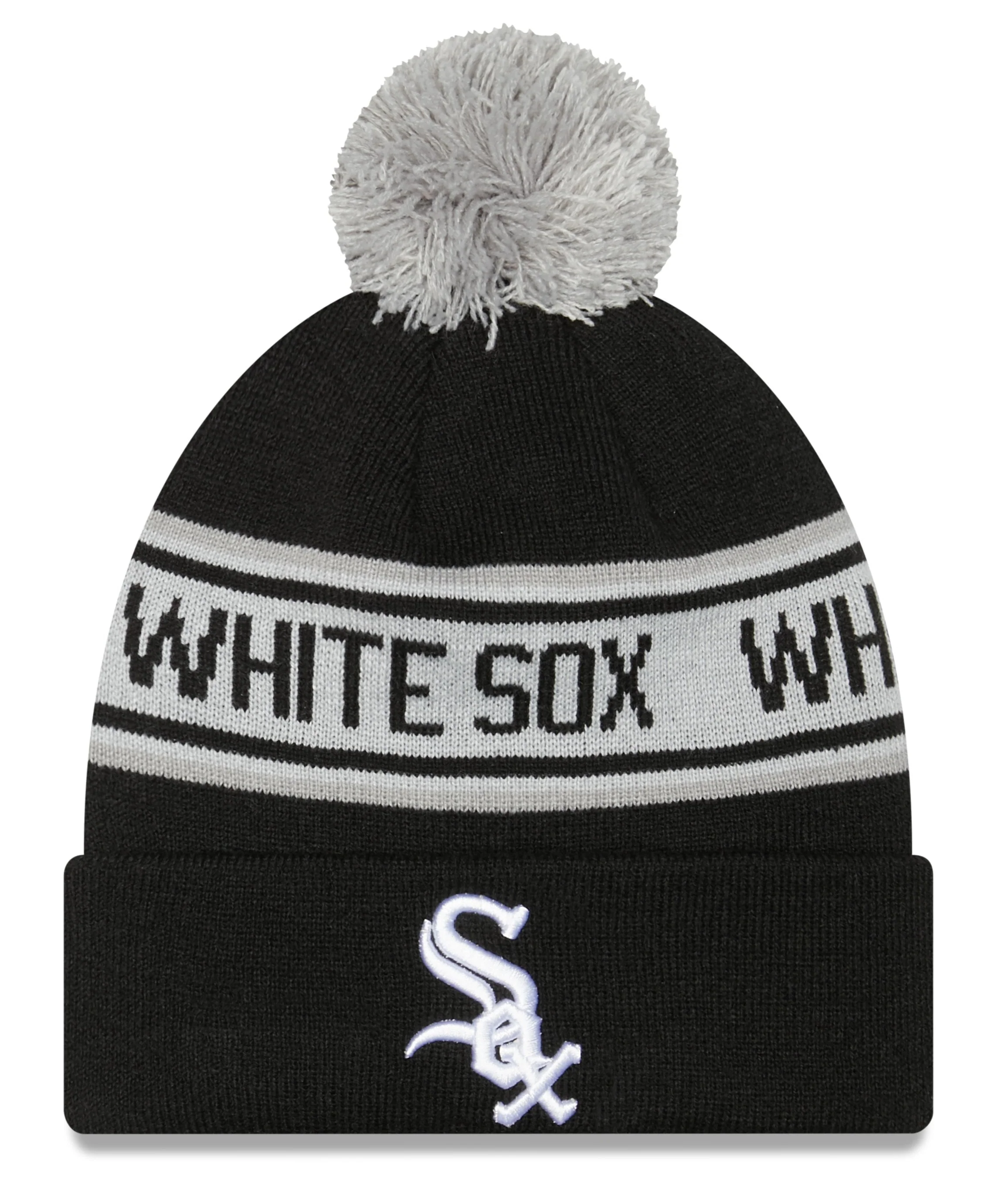 Youth Chicago White Sox New Era Junior Repeat Black Cuffed Pom Knit Hat