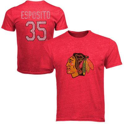 Men's Chicago Blackhawks Tony Esposito #35 Alumni Old Time Hockey S/S Distressed Player T-Shirt