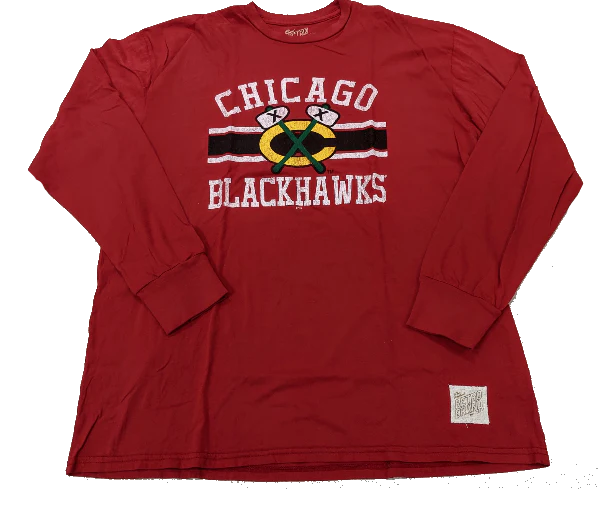 Men's Chicago Blackhawks Red Secondary Logo Bar Stripe Long Sleeve Tee