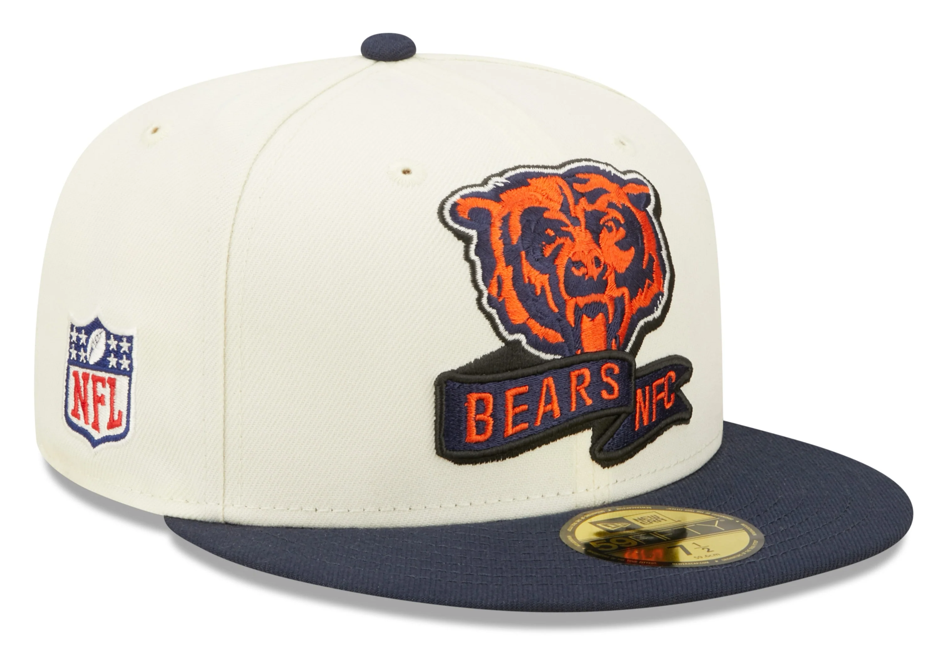 Chicago Bears Mascot Logo 2 Tone Cream/Navy 2022 Sideline New Era 59FIFTY Fitted Hat