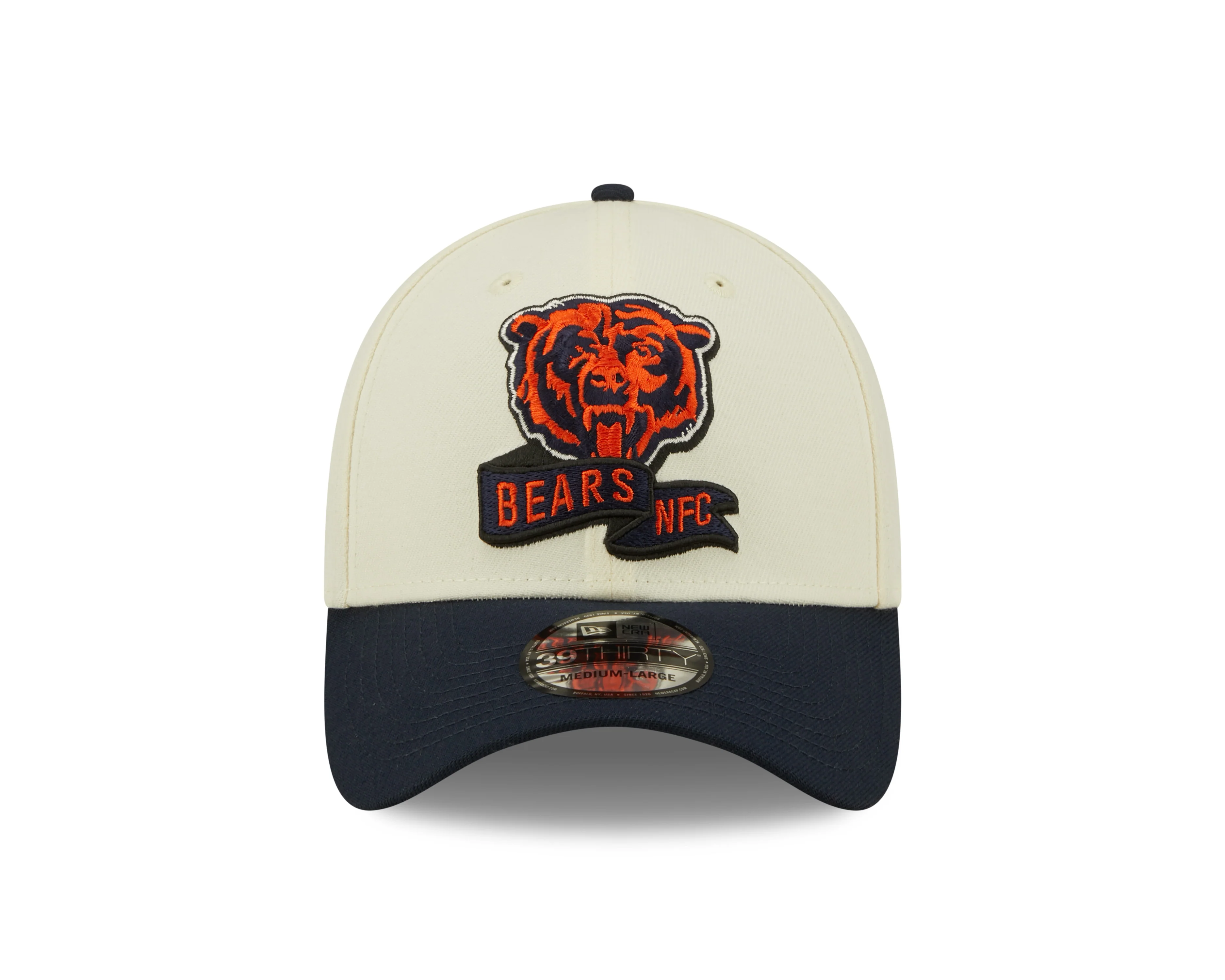Men's Chicago Bears Mascot Logo New Era Cream/Navy 2022 Sideline 39THIRTY Flex Hat