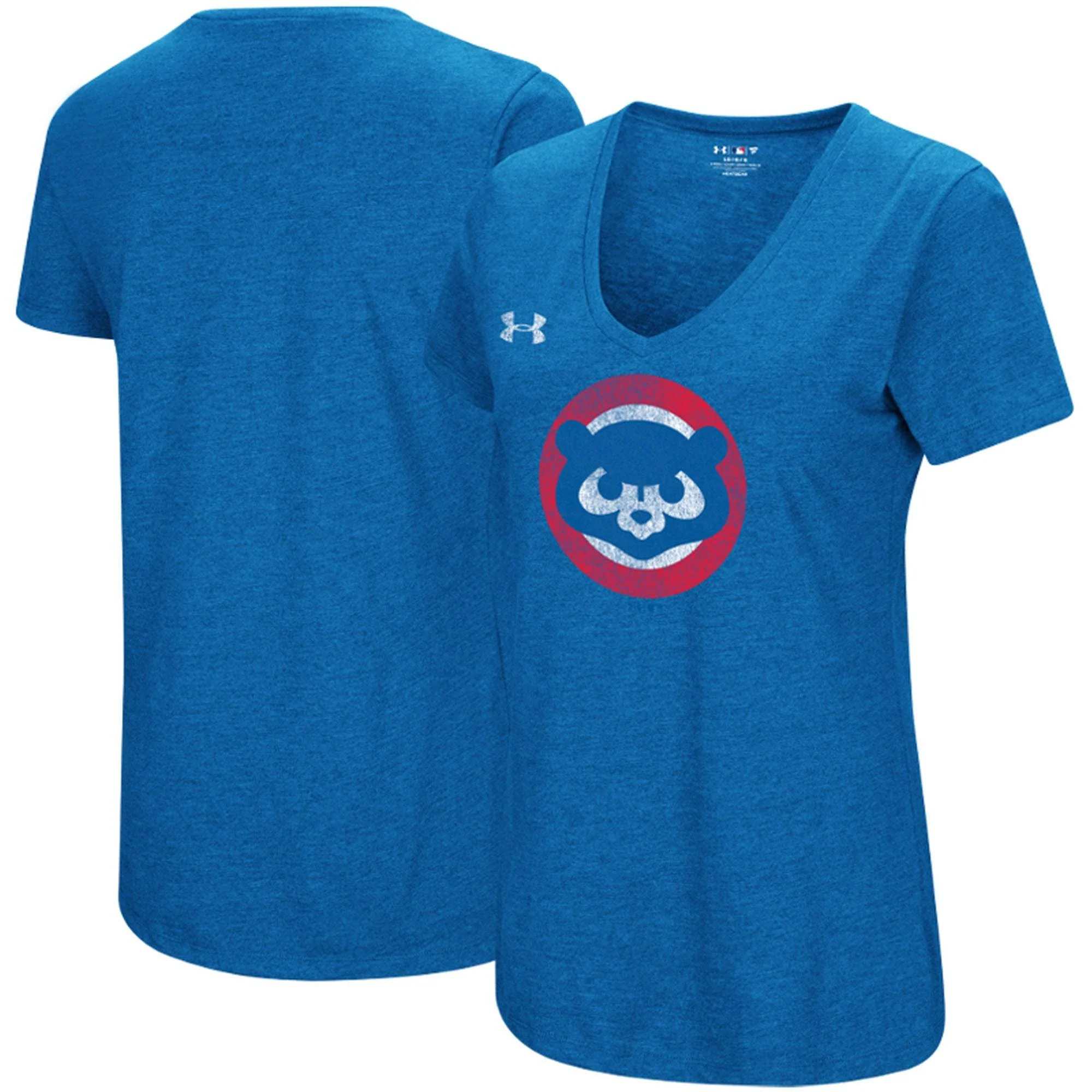 Women's Chicago Cubs Under Armour Heathered Royal Cooperstown Collection Logo Performance Tri-Blend V-Neck T-Shirt