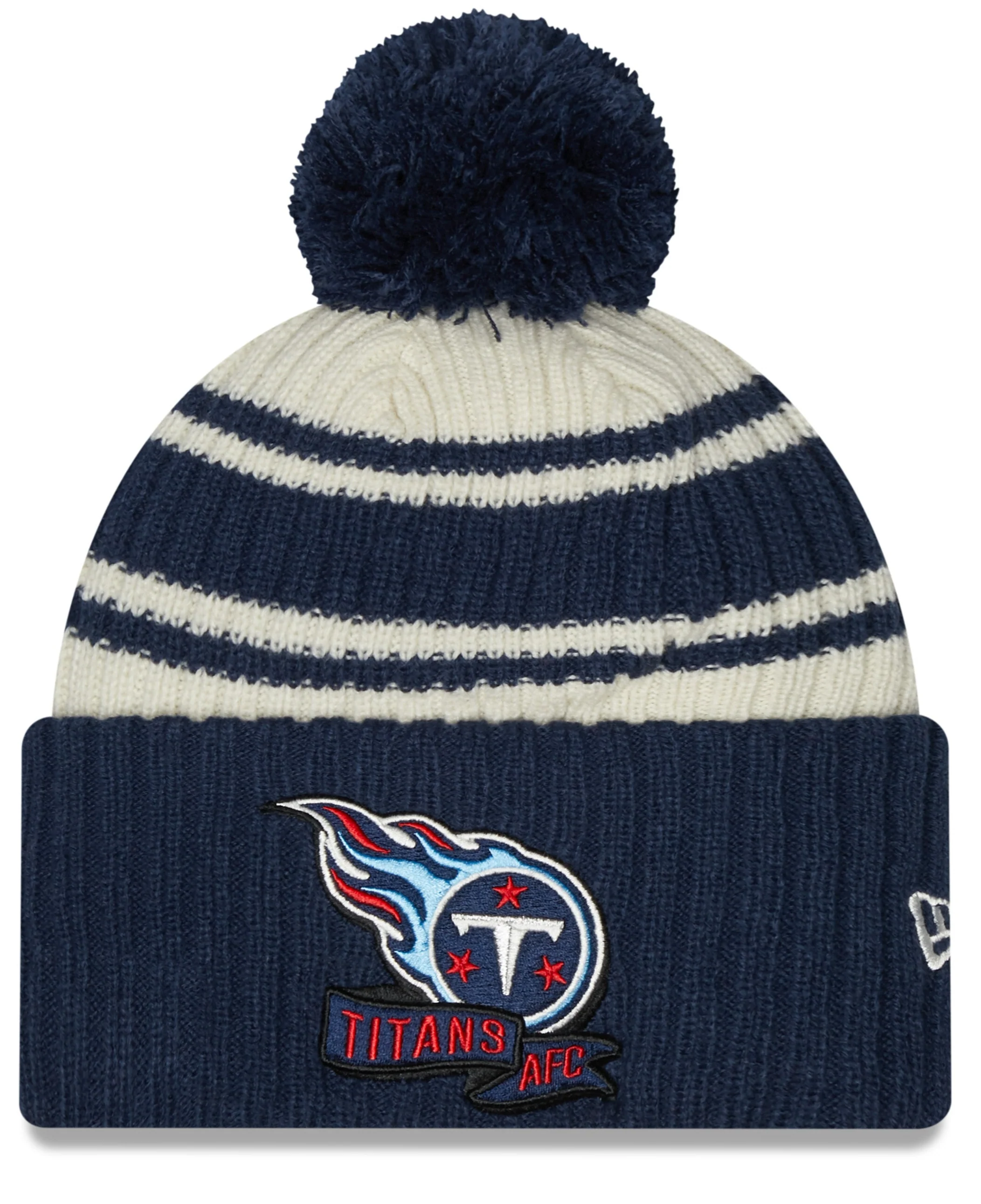 Tennessee Titans New Era Navy 2022 NFL Sideline Sport Pom Cuffed Knit Hat