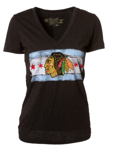 Women's Chicago Blackhawks Chicago Flag Deep V-Neck Tee