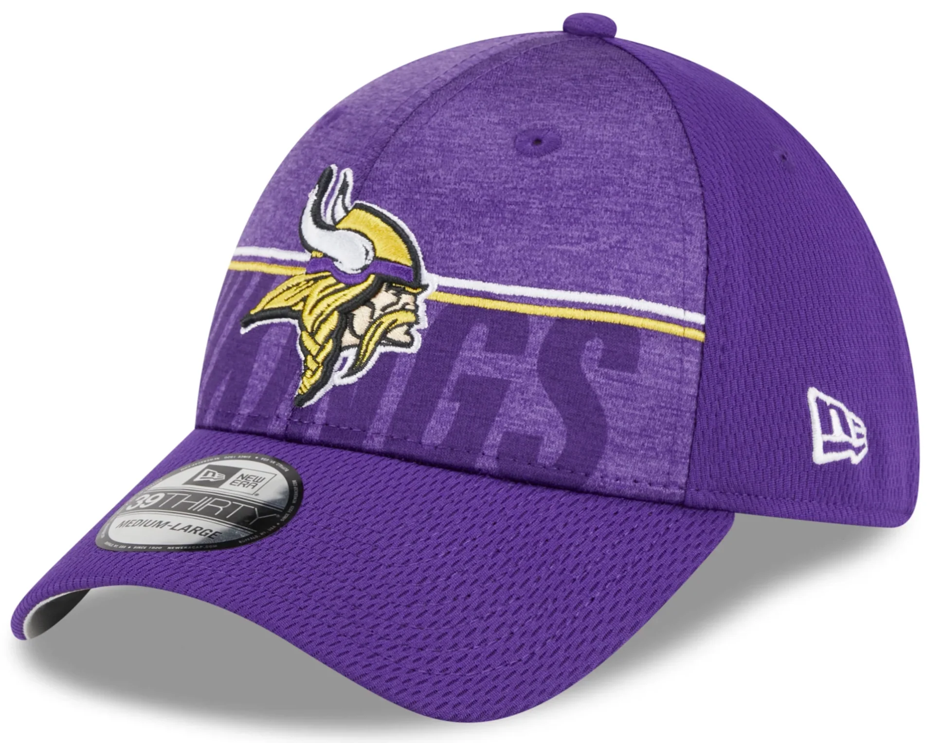 Men's Minnesota Vikings New Era NFL 2023 Training Camp Purple Primary Logo 39THIRTY Flex Fit Hat