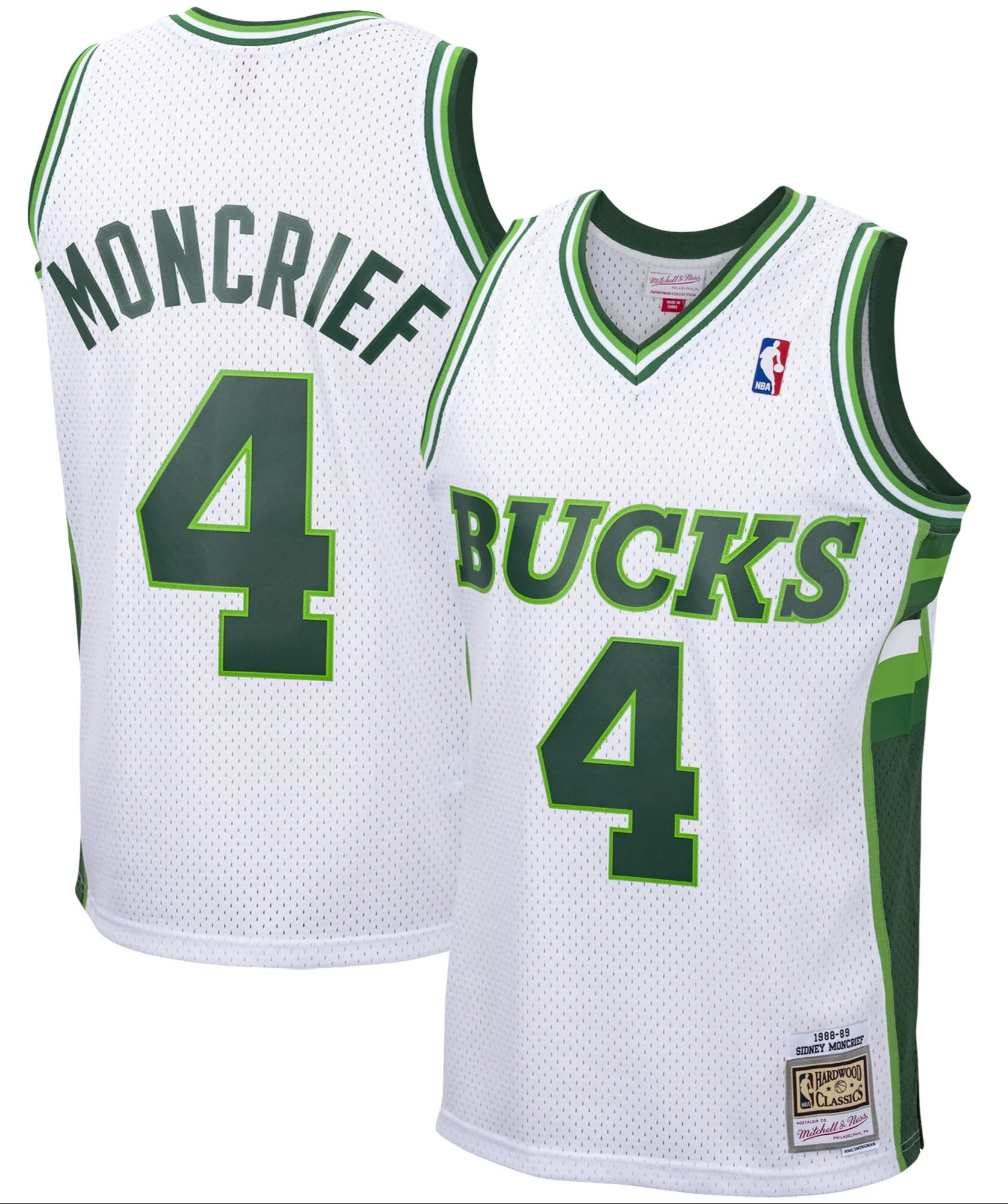 Men's Milwaukee Bucks Sidney Moncrief Mitchell & Ness White 1988-89 Hardwood Classics Swingman Jersey