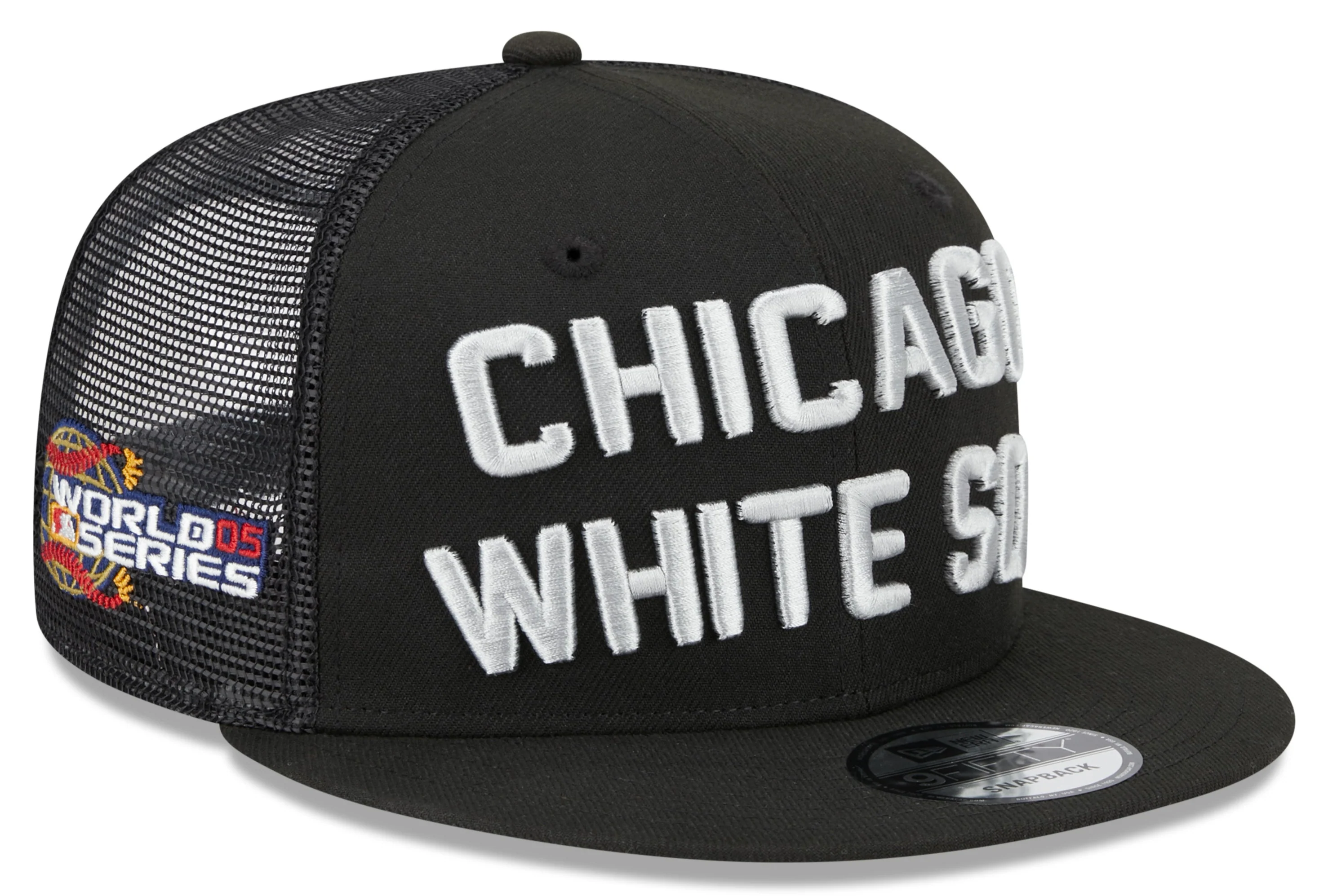 Chicago White Sox New Era Black Stacked 9FIFTY Mesh Trucker Snapback Hat