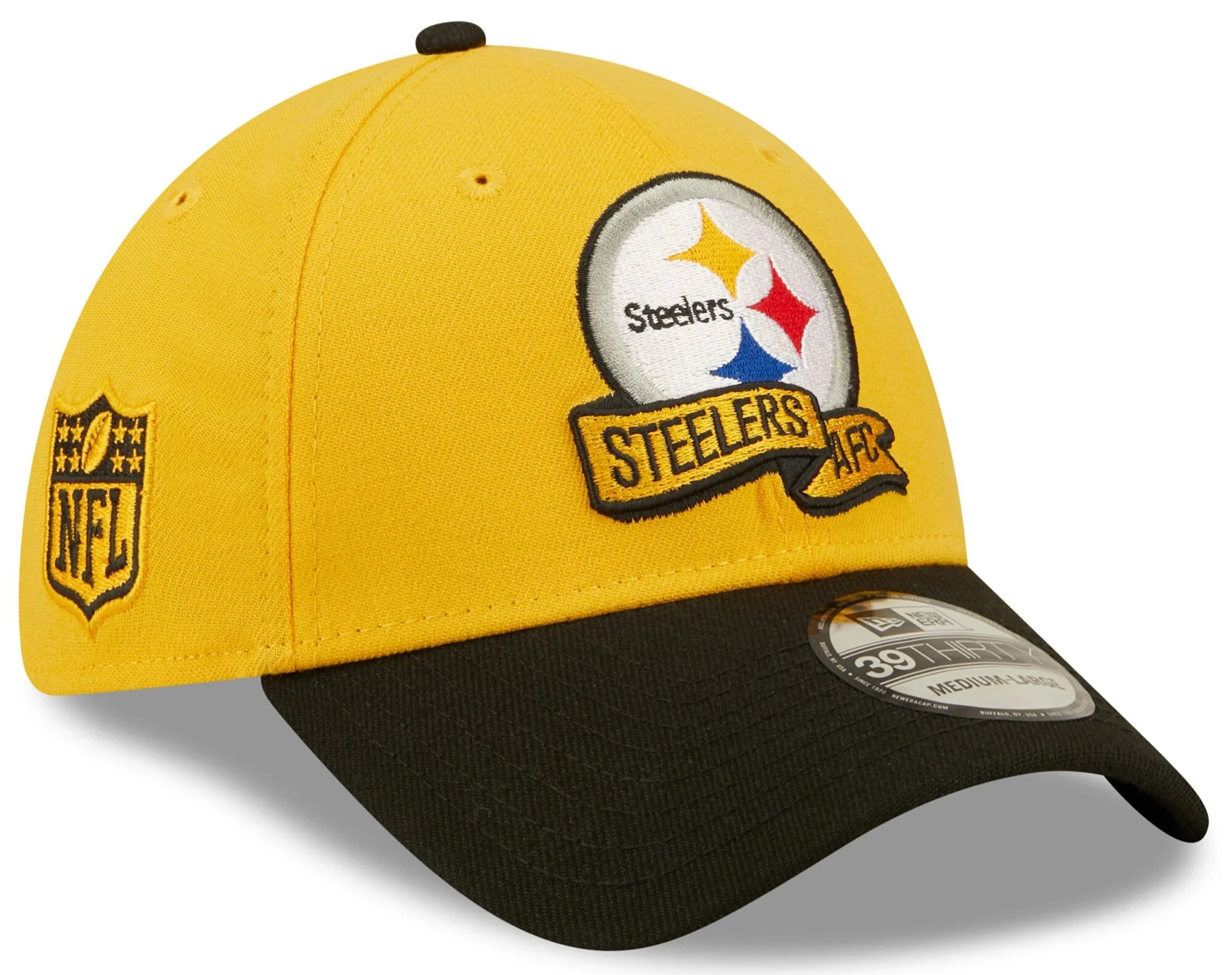 Men's Pittsburgh Steelers New Era Gold SEC 2022 Sideline 39THIRTY Flex Hat
