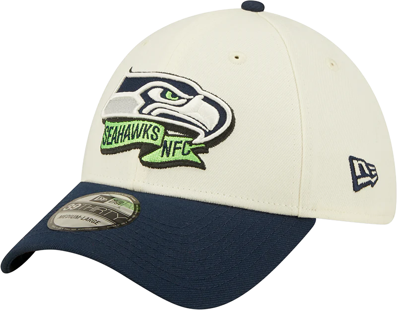 Men's Seattle Seahawks New Era Action Chrome/Navy 2022 Sideline 39THIRTY Flex Hat