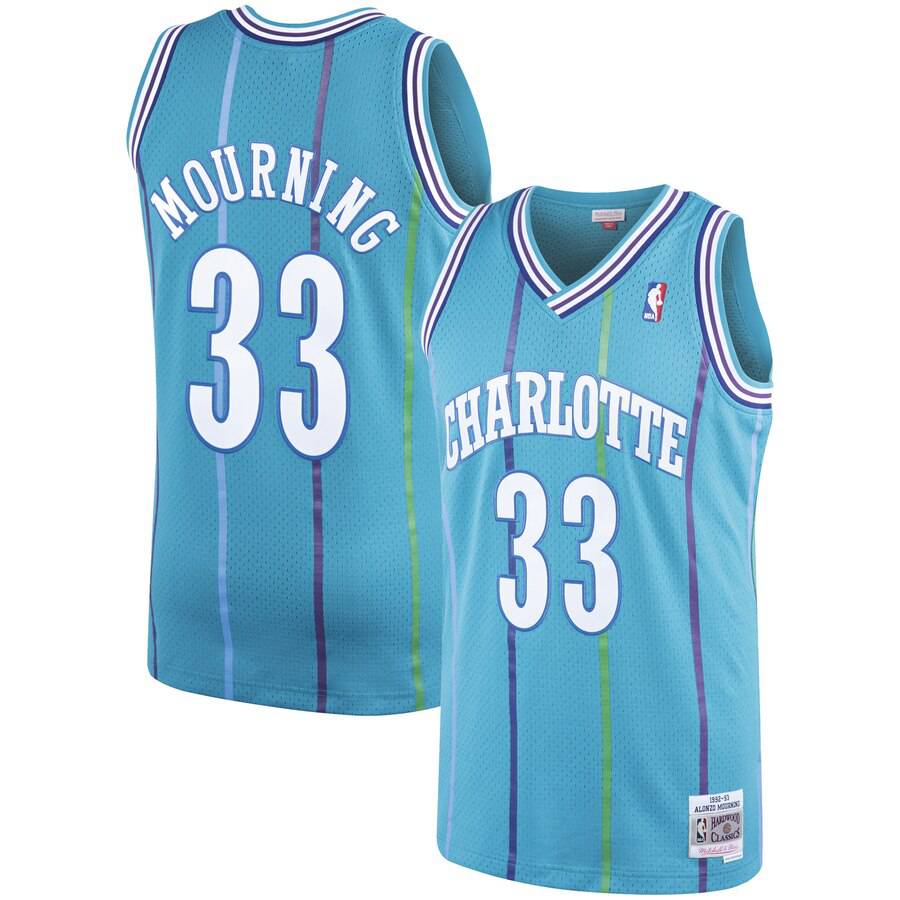 Men’s Alonzo Mourning Charlotte Hornets 1992-93 Swingman Replica Jersey By Mitchell & Ness