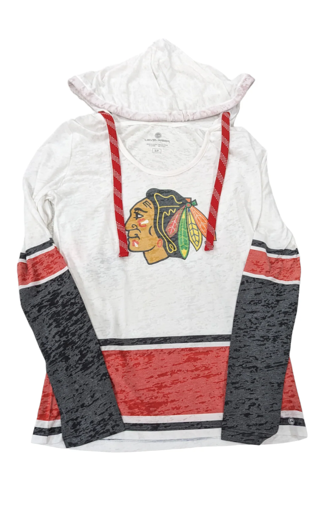 Women's Chicago Blackhawks NHL LevelWear White Skate Lacey Lucy Hooded T-Shirt