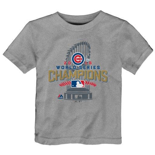 Child Chicago Cubs Majestic Heathered Gray 2016 World Series Champions Locker Room T-shirt