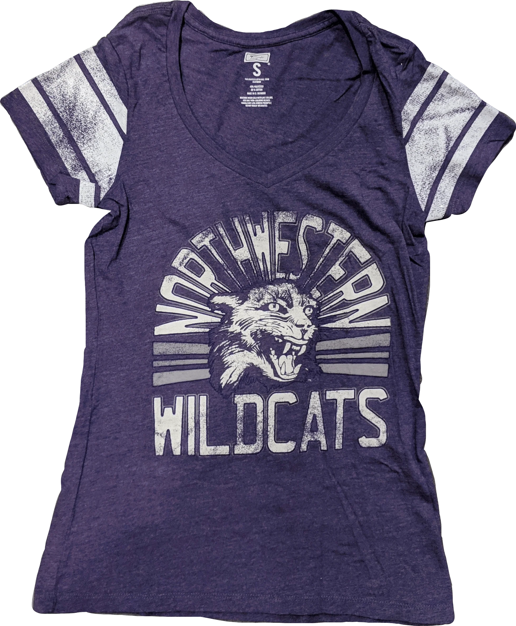 Womens NCAA Northwestern Wildcats Purple Tailgate Mascot Celebrate V-Neck Tee