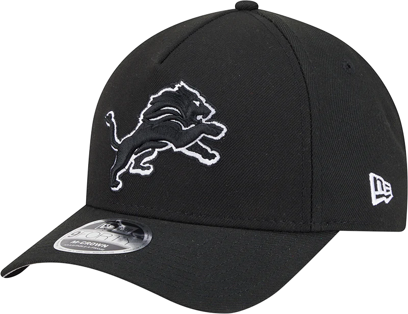 Detroit Lions New Era Black & White Primary 9FORTY A-Frame M-Crown Adjustable Hat