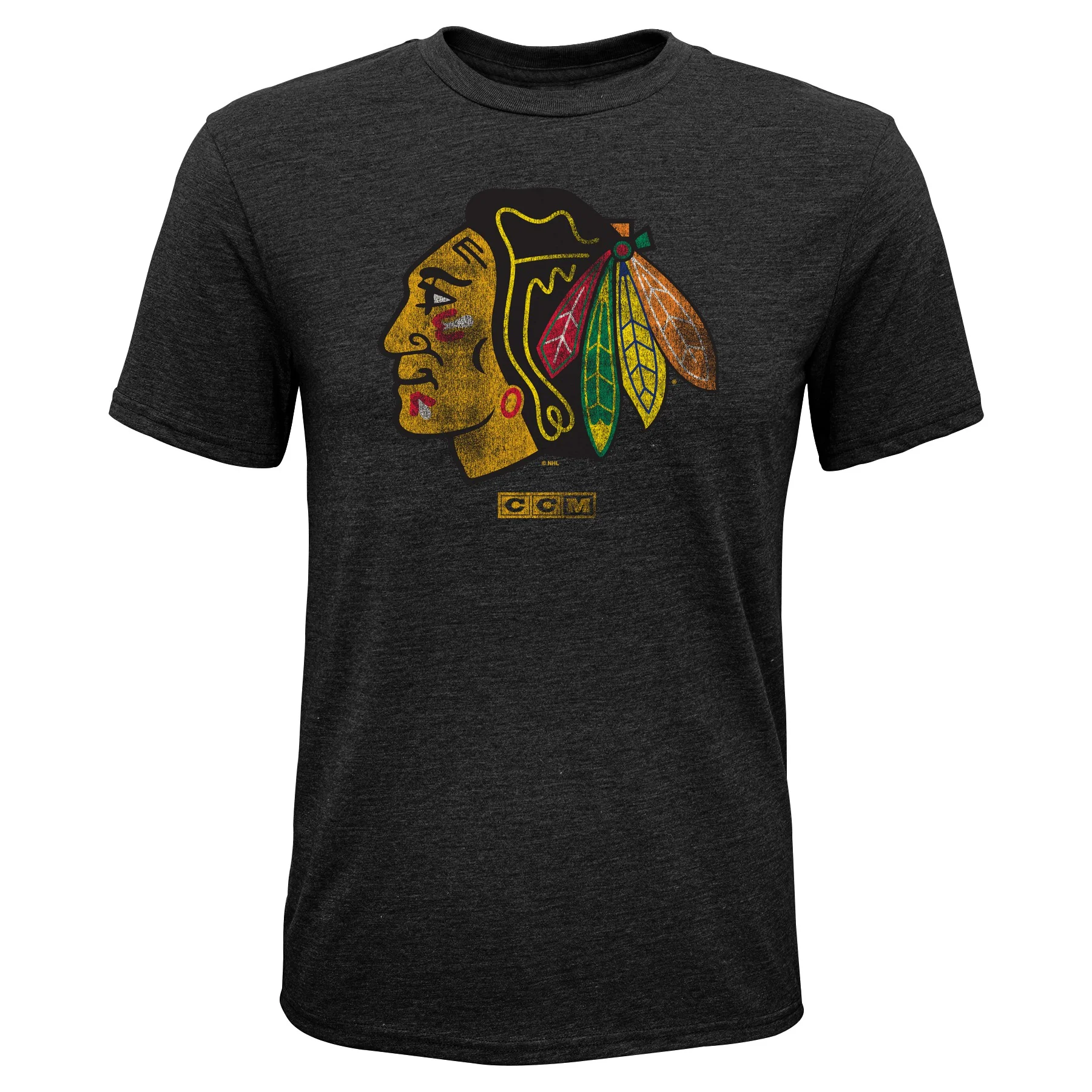 CCM Chicago Blackhawks Youth Heather Black Faded Logo Tee
