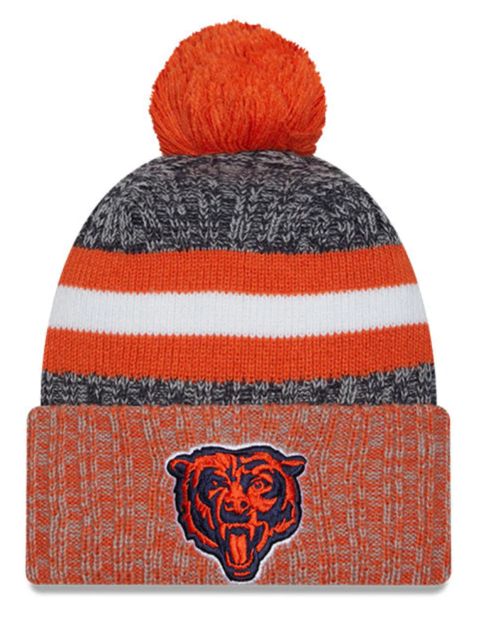 Men's Chicago Bears New Era Orange/Navy 2023 Sideline Cuffed Knit Hat With Pom